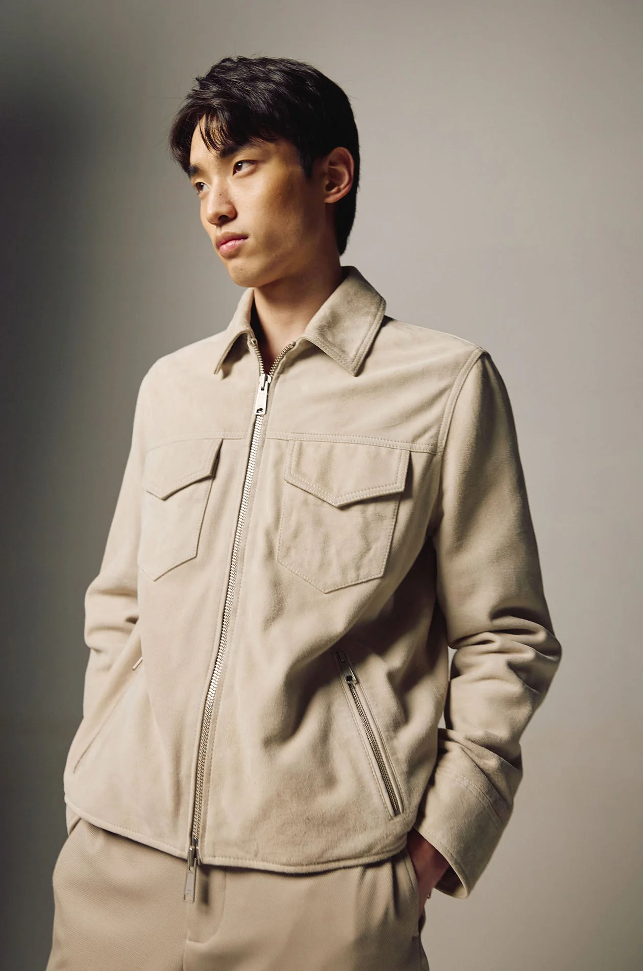 Zipper Collared Leather Jacket - Image 3