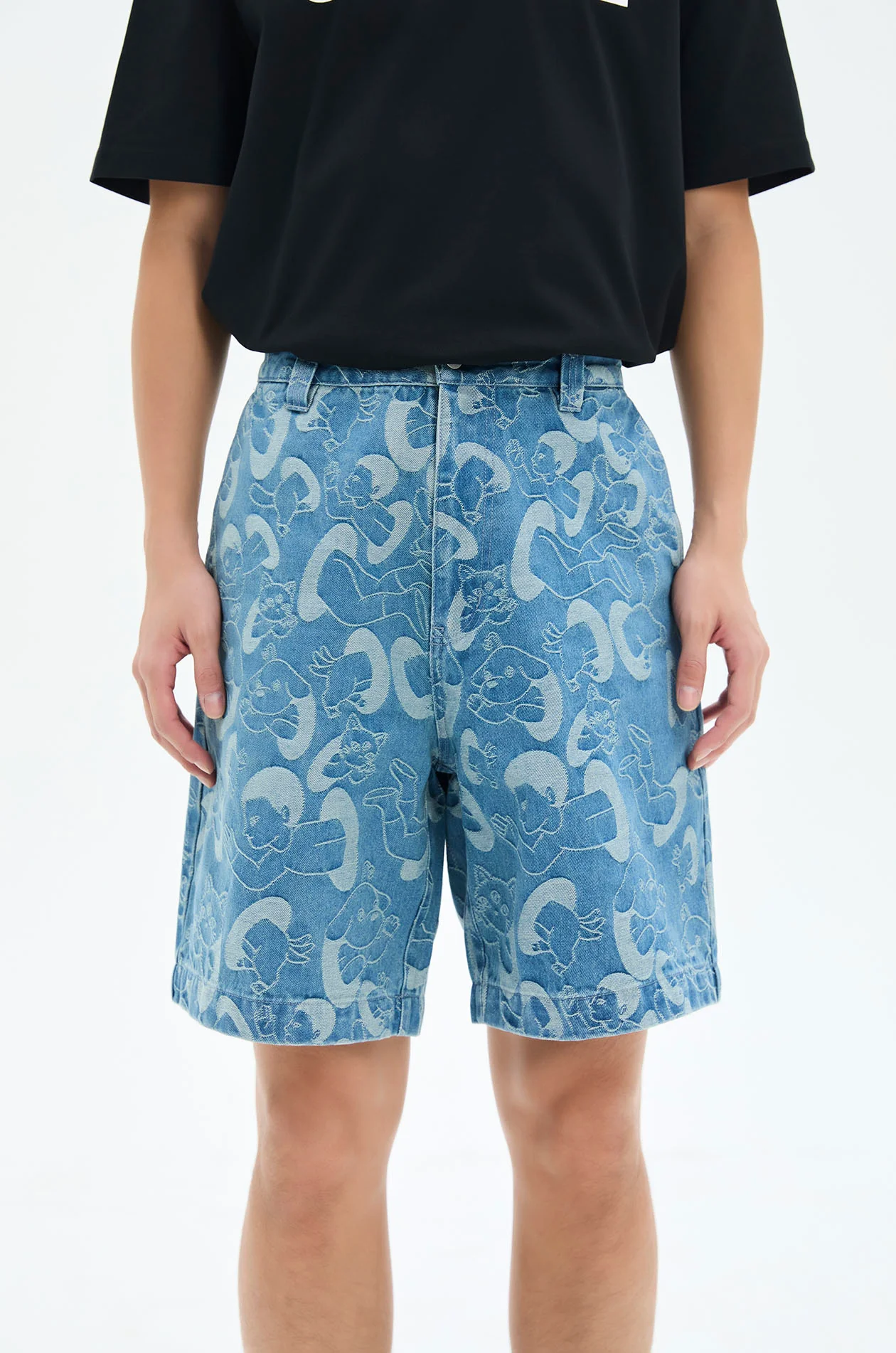 Jacquard Denim Shorts with Gongkan - Image 3
