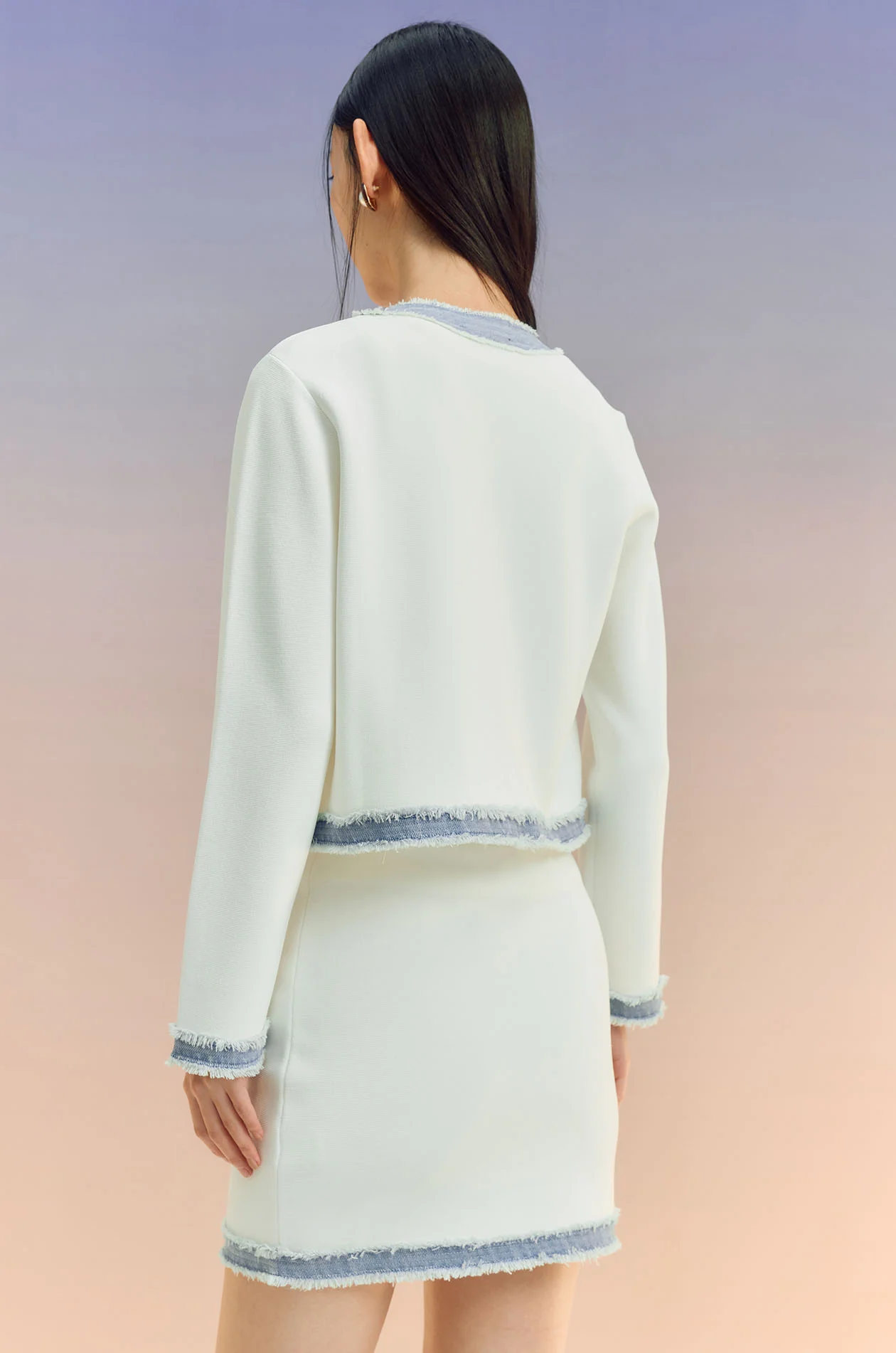Denim-Trim Knit Cardigan - Image 10