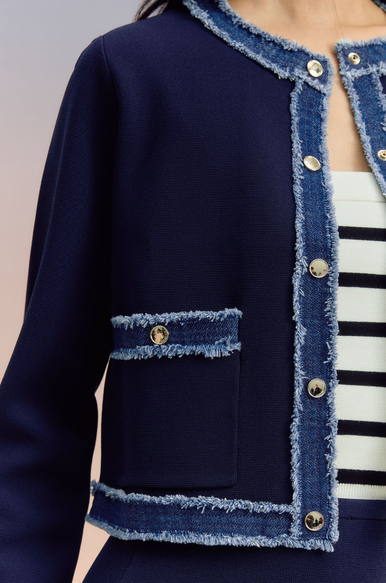 Denim-Trim Knit Cardigan - Image 3