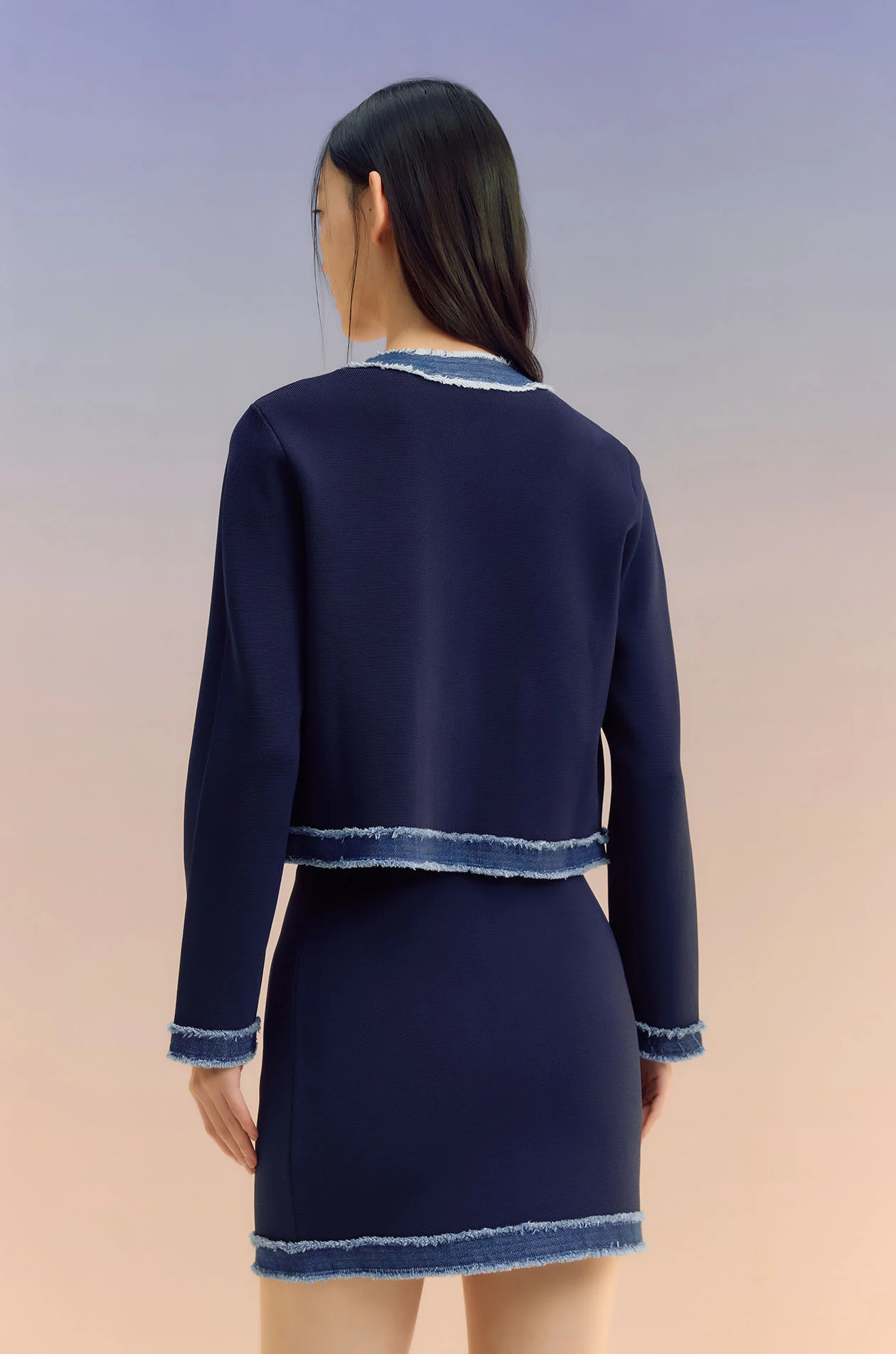 Denim-Trim Knit Cardigan - Image 5