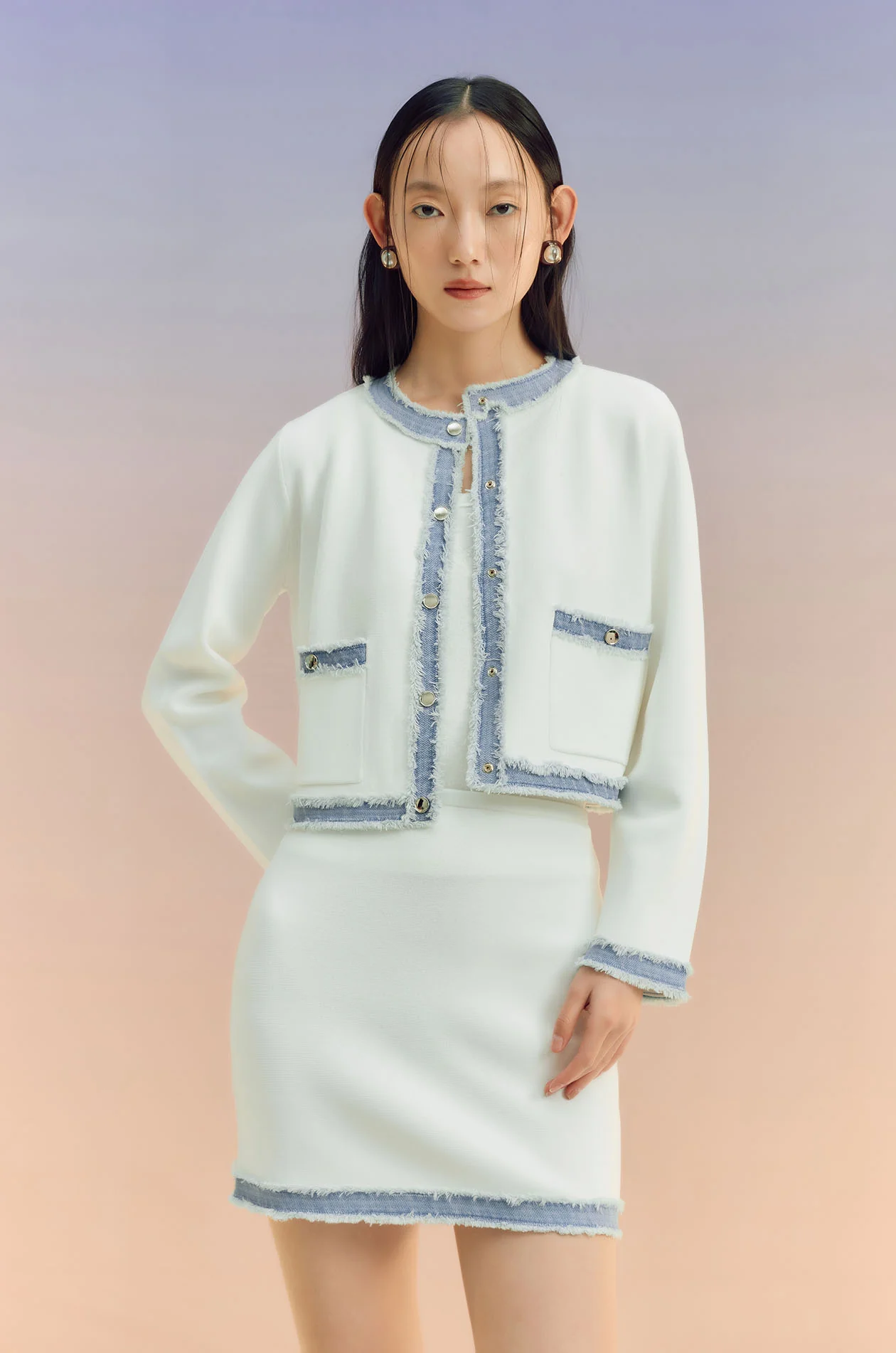 Denim-Trim Knit Cardigan - Image 7