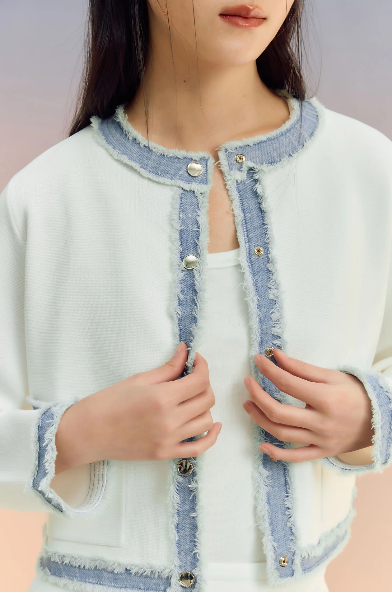 Denim-Trim Knit Cardigan - Image 8