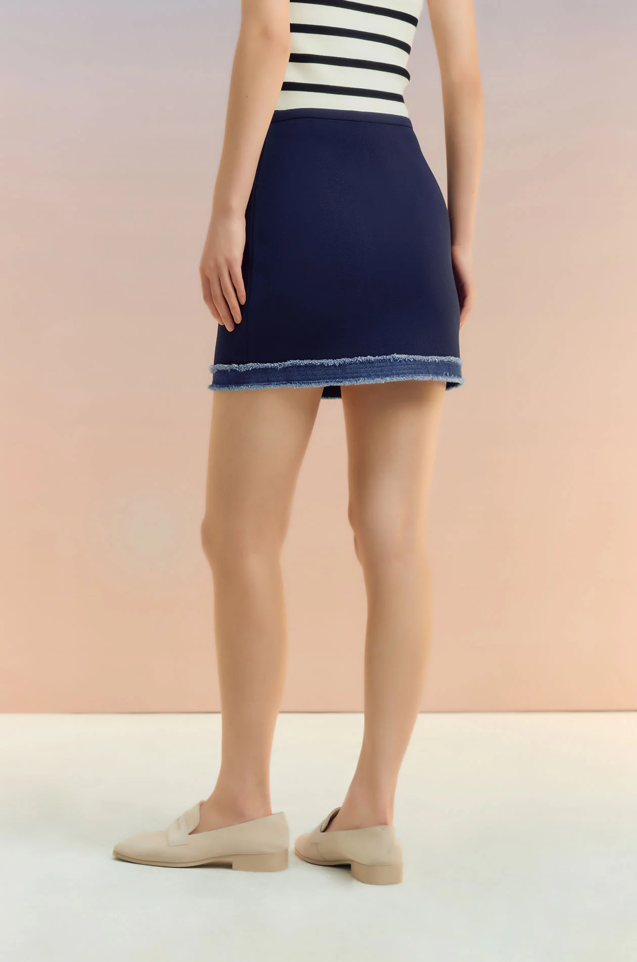 Denim-Trim Knit Mini Skirt - Image 4