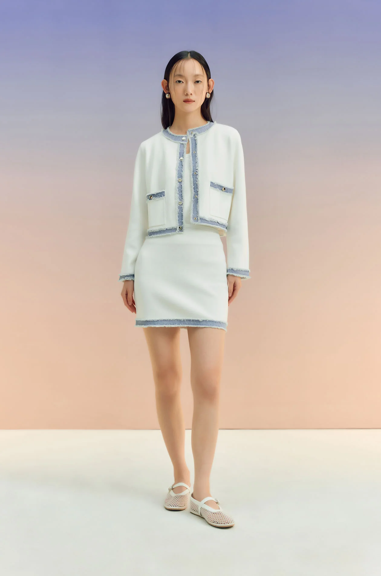 Denim-Trim Knit Mini Skirt - Image 5