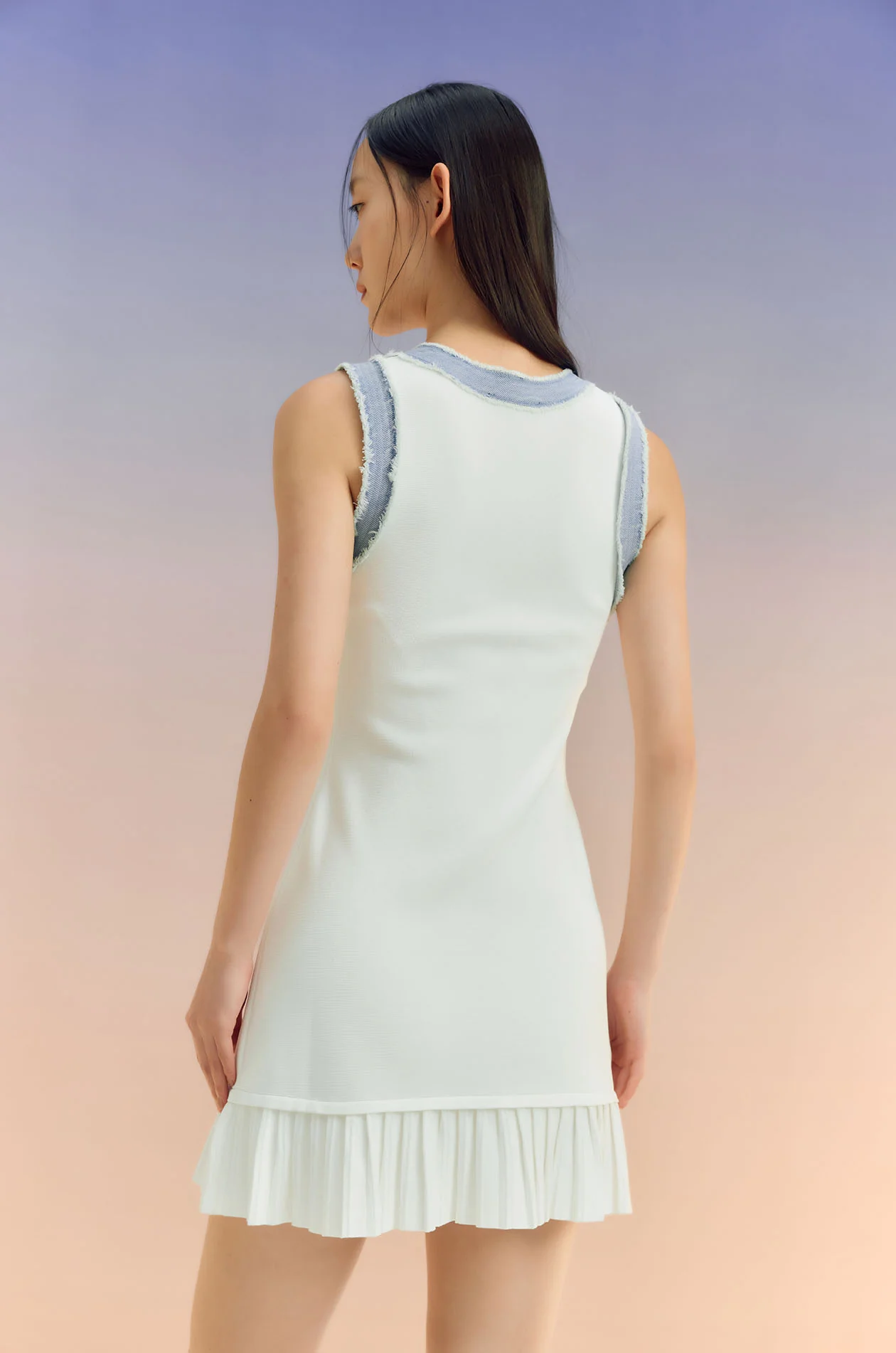 Denim-Trimmed Knit Mini Dress - Image 10