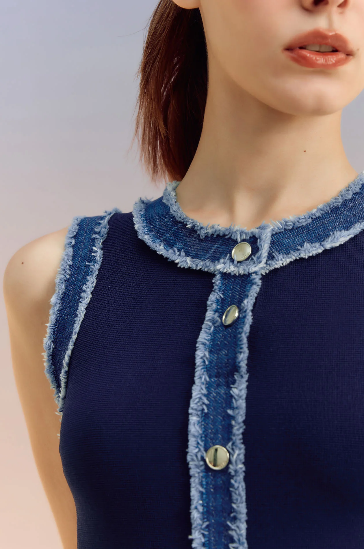 Denim-Trimmed Knit Mini Dress - Image 3
