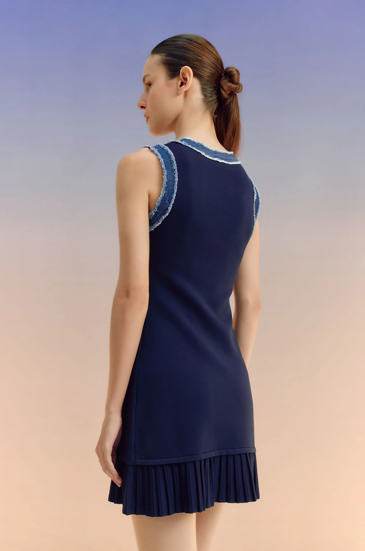 Denim-Trimmed Knit Mini Dress - Image 5