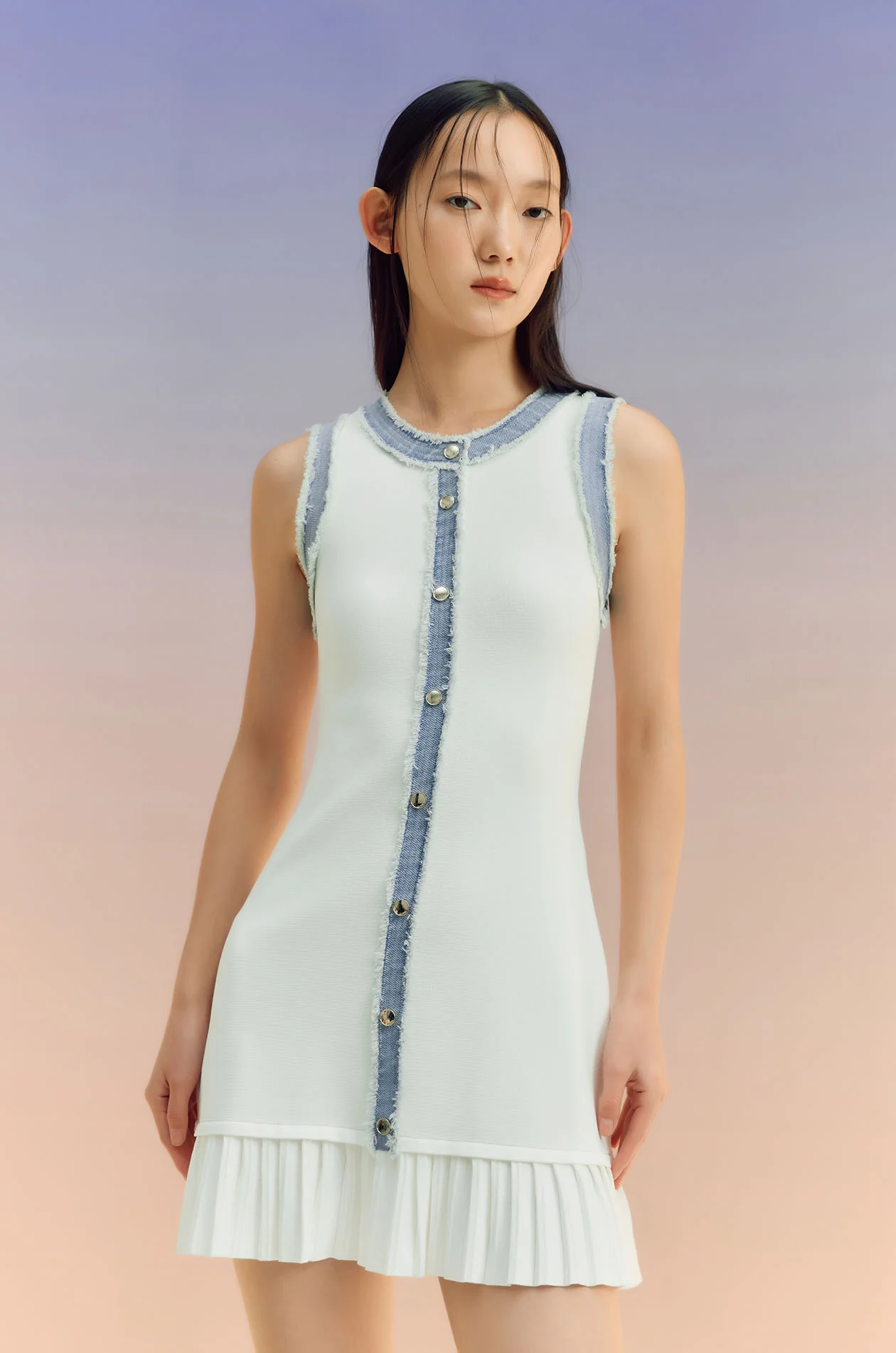 Denim-Trimmed Knit Mini Dress - Image 7