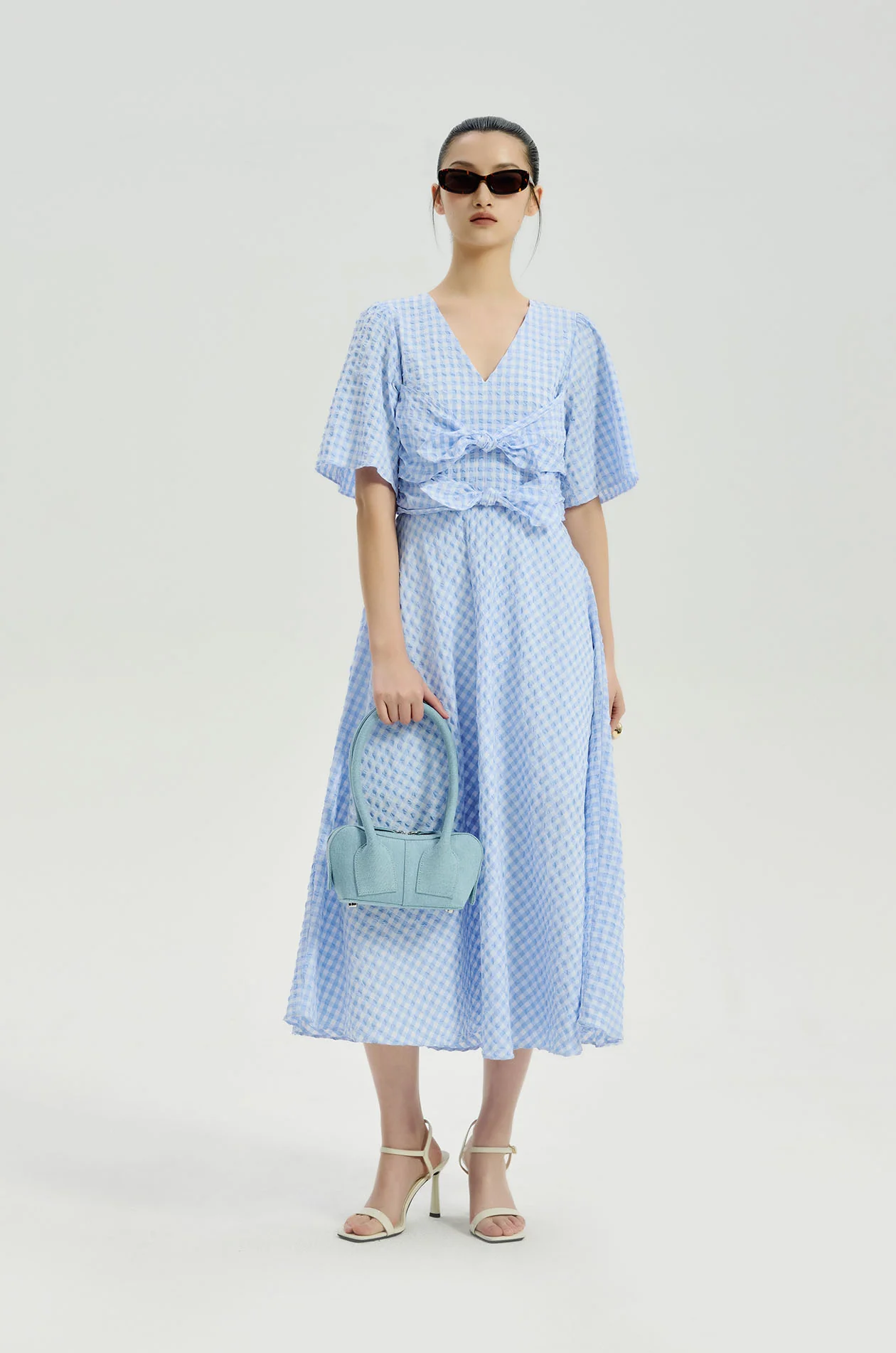 Crinkled Gingham Midi Dress