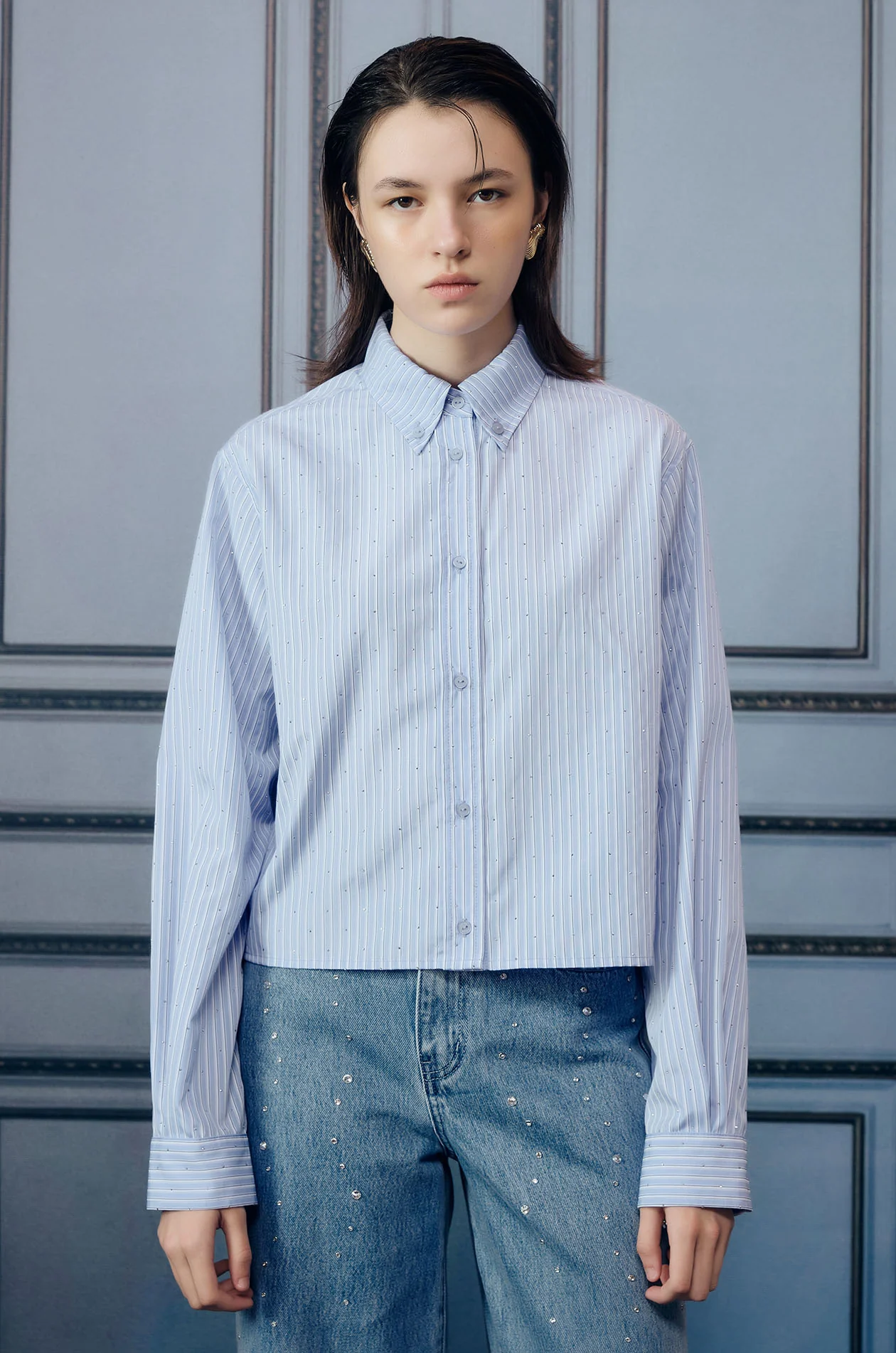 Rhinestone Striped Boxy Shirt - Image 2