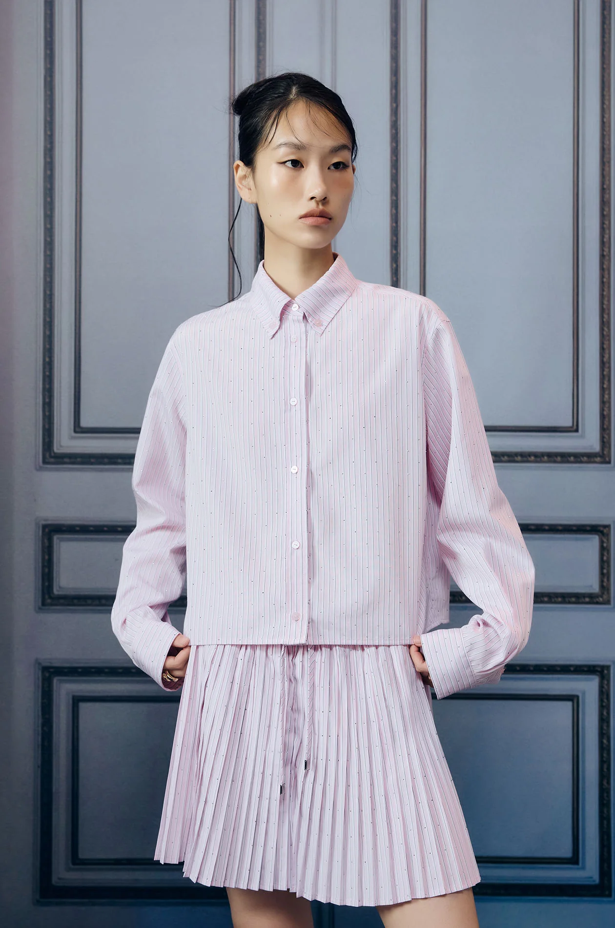 Rhinestone Striped Boxy Shirt - Image 7