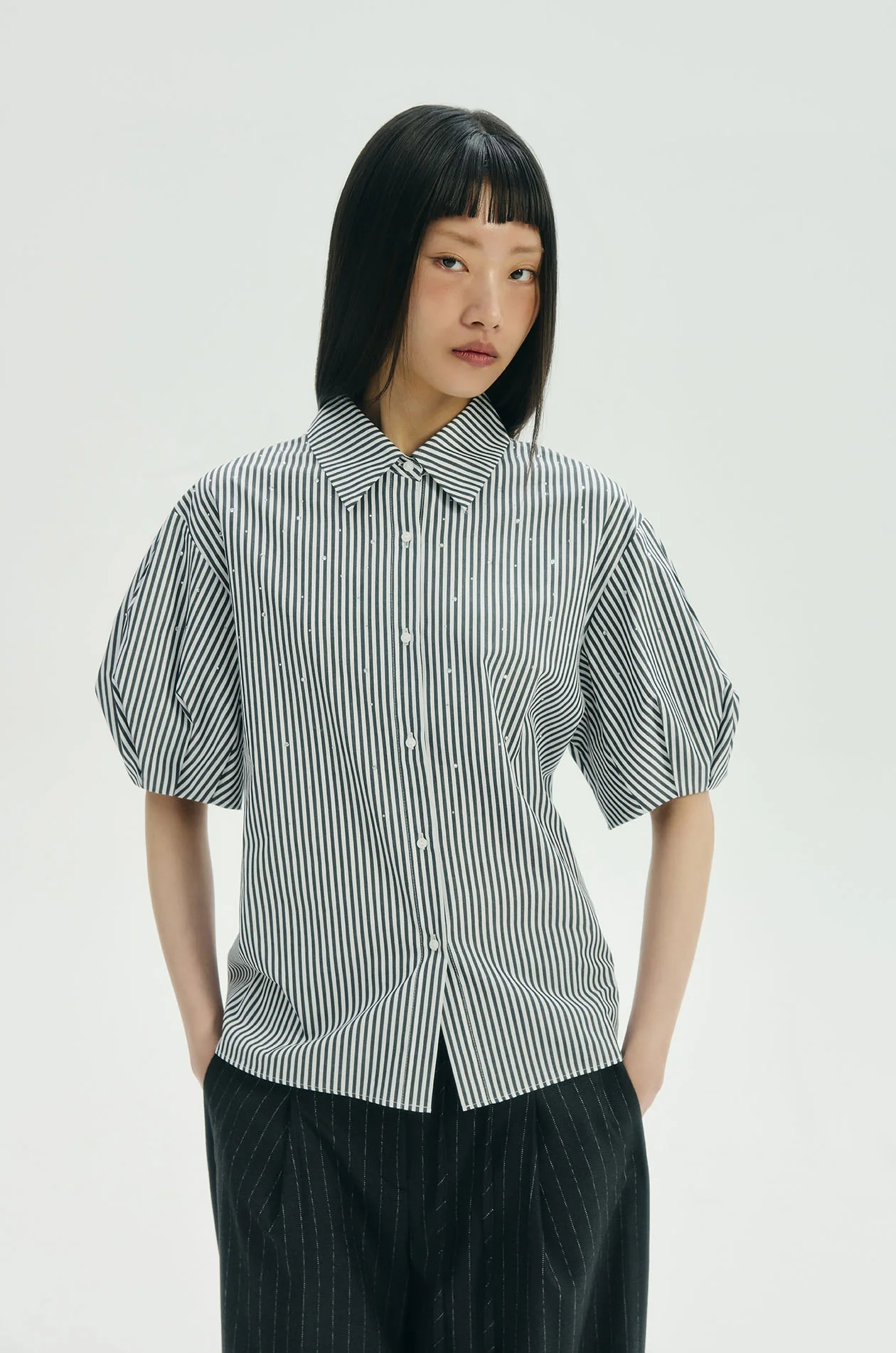 Striped Puff Sleeve Shirt - Image 2