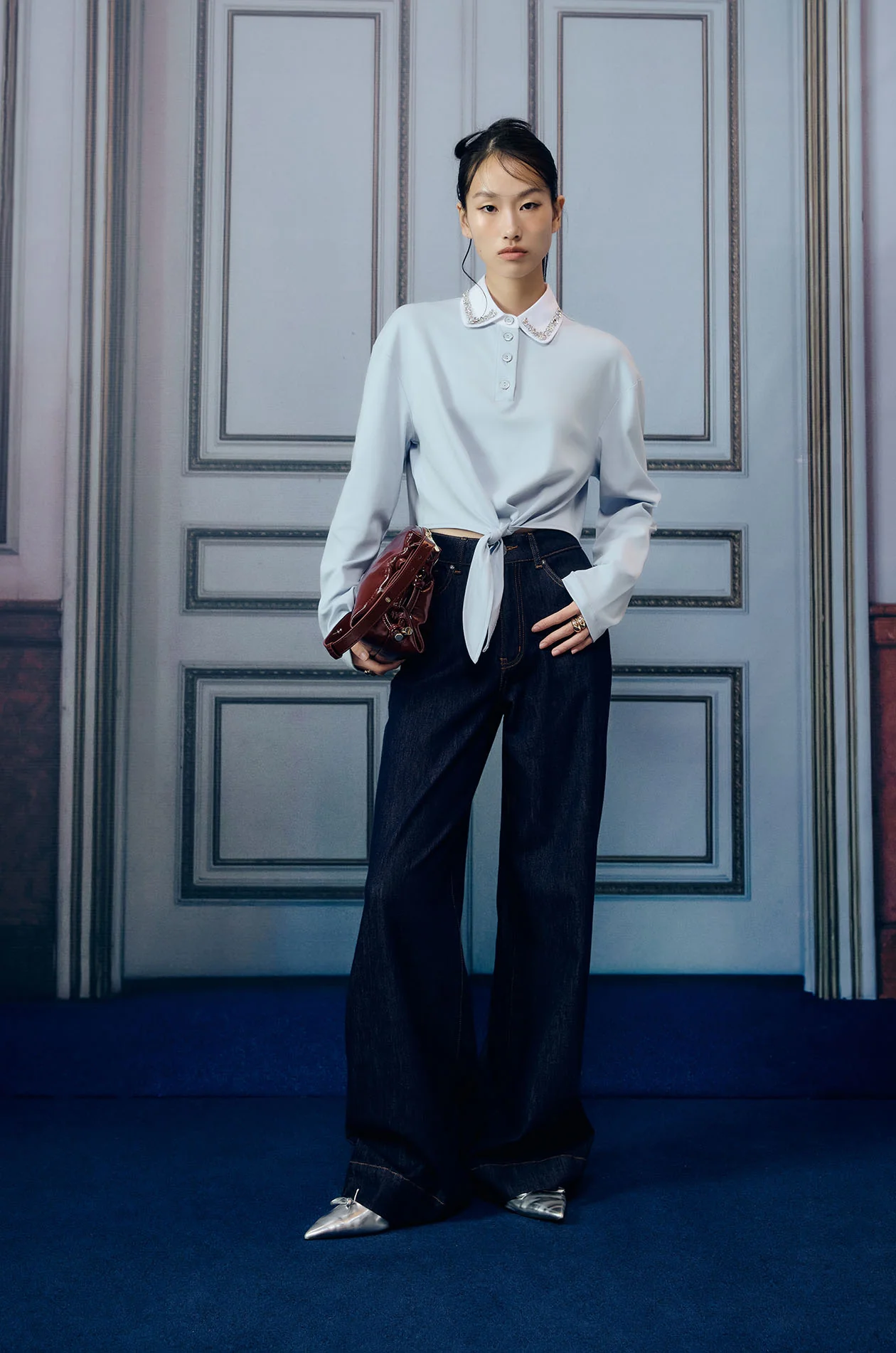 Tie-Hem Cropped Polo Shirt