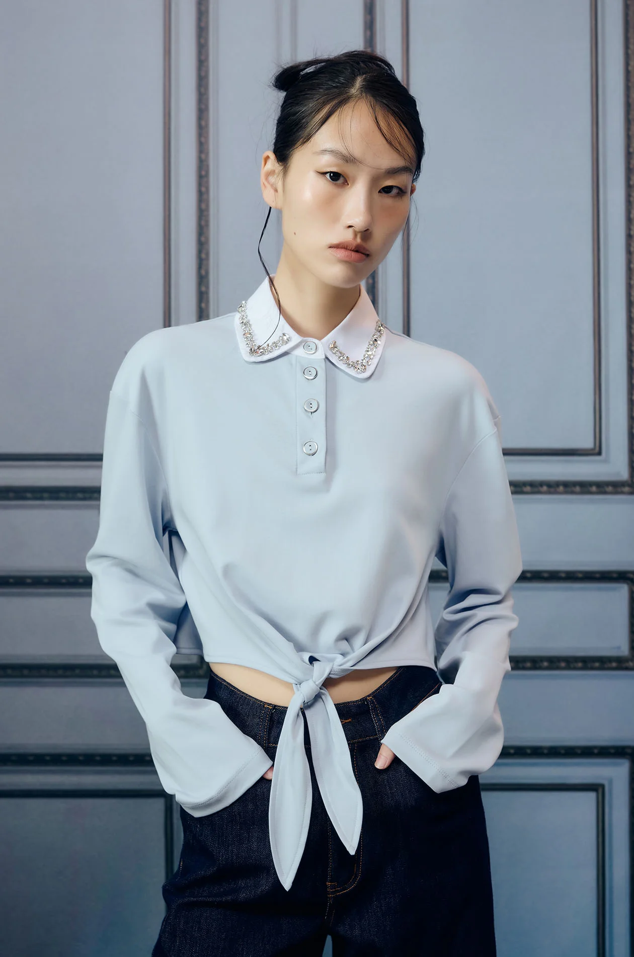 Tie-Hem Cropped Polo Shirt - Image 2