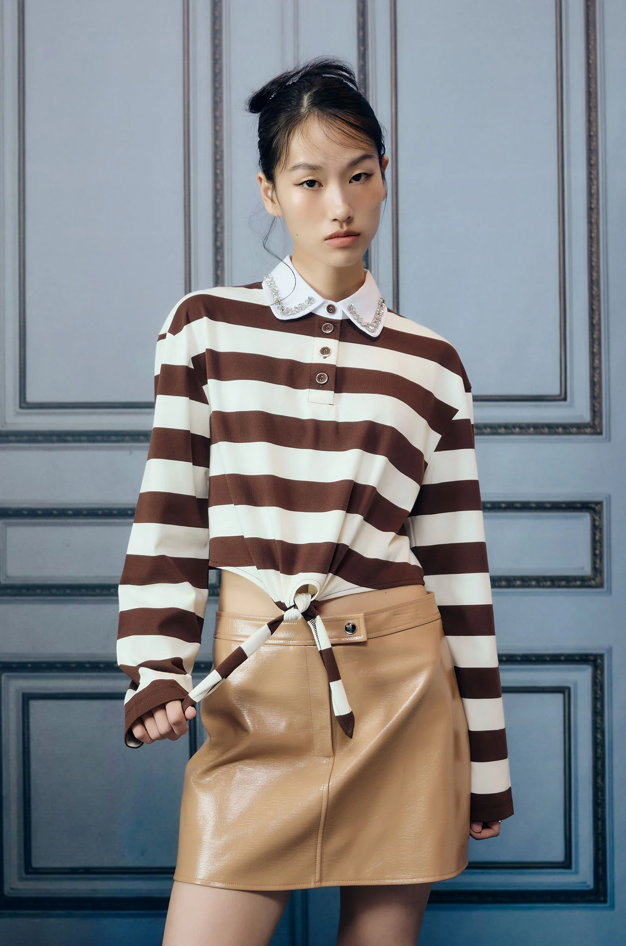 Tie-Hem Cropped Polo Shirt - Image 6