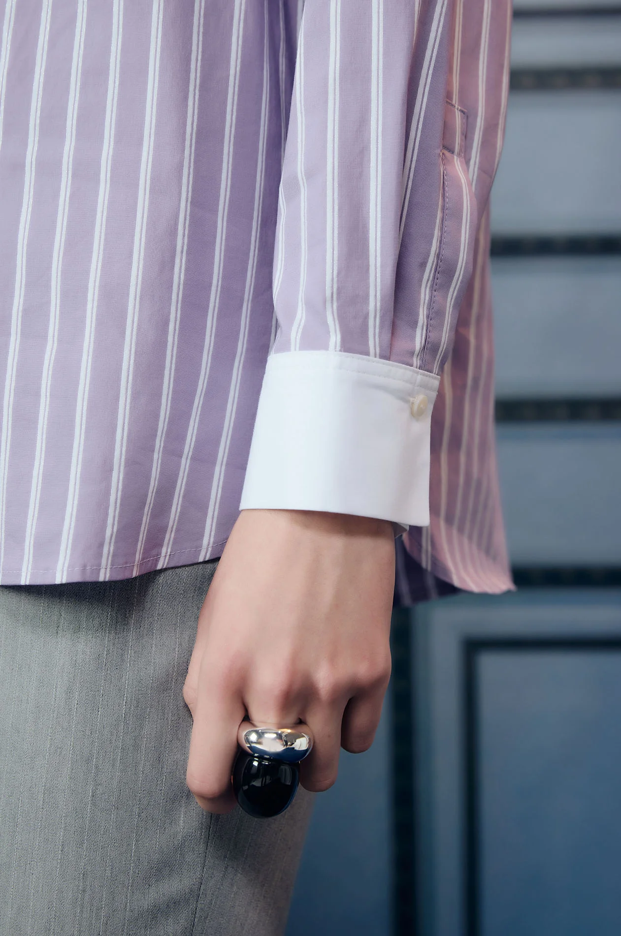 Metallic Striped Ruffle Trim Shirt - Image 10