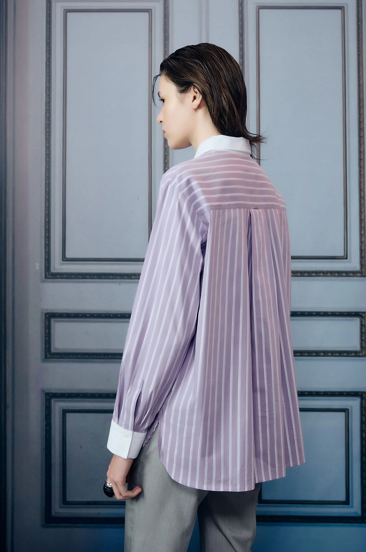 Metallic Striped Ruffle Trim Shirt - Image 11