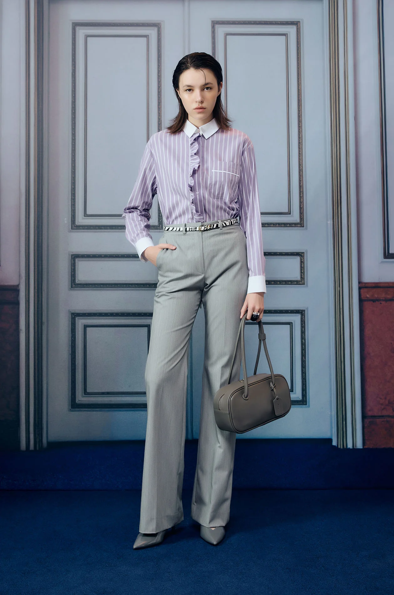 Metallic Striped Ruffle Trim Shirt - Image 6