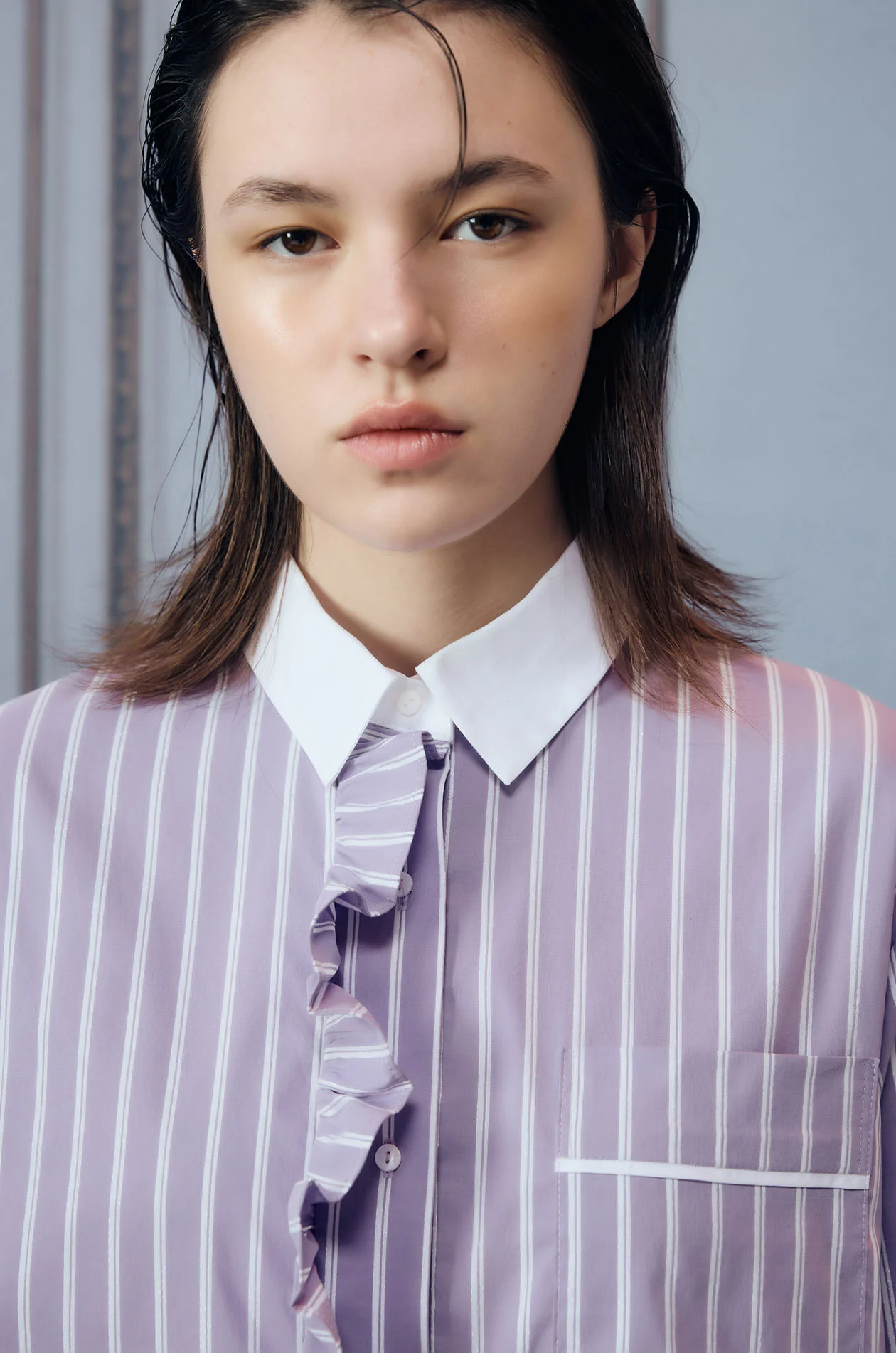 Metallic Striped Ruffle Trim Shirt - Image 8