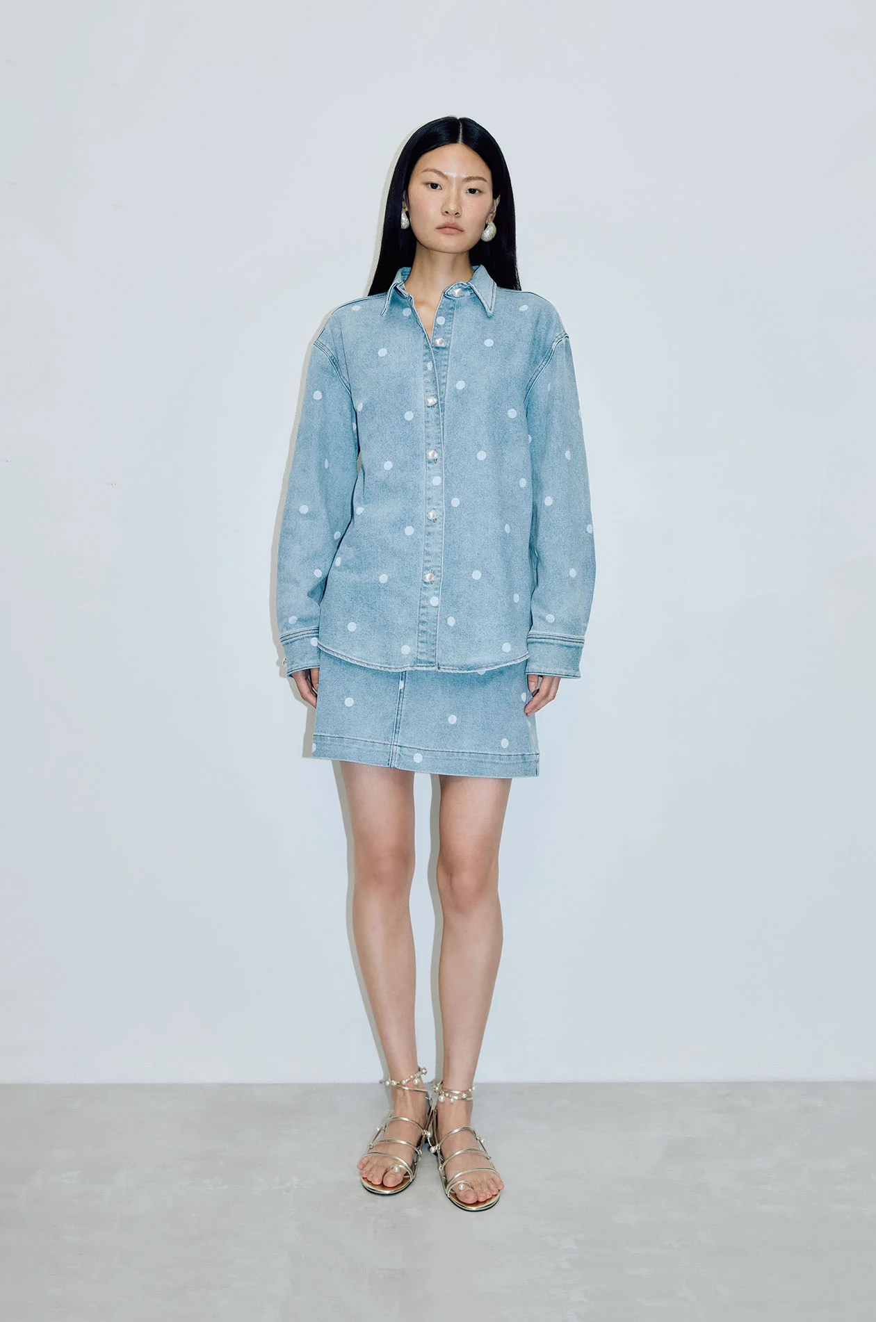 Pearl Bead Denim Mini Skirt