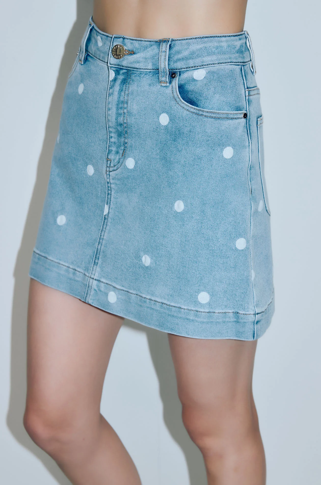 Pearl Bead Denim Mini Skirt - Image 3