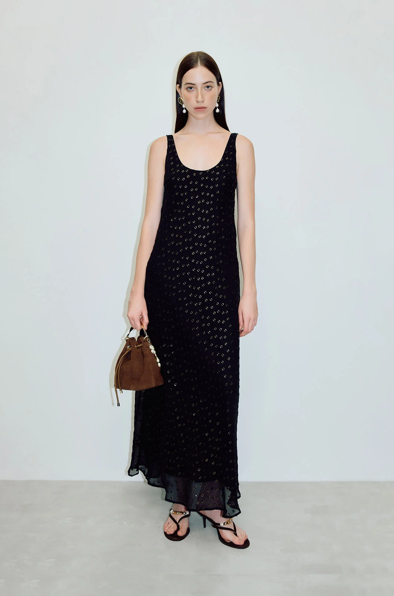 Faux Jewel Chiffon Maxi Dress