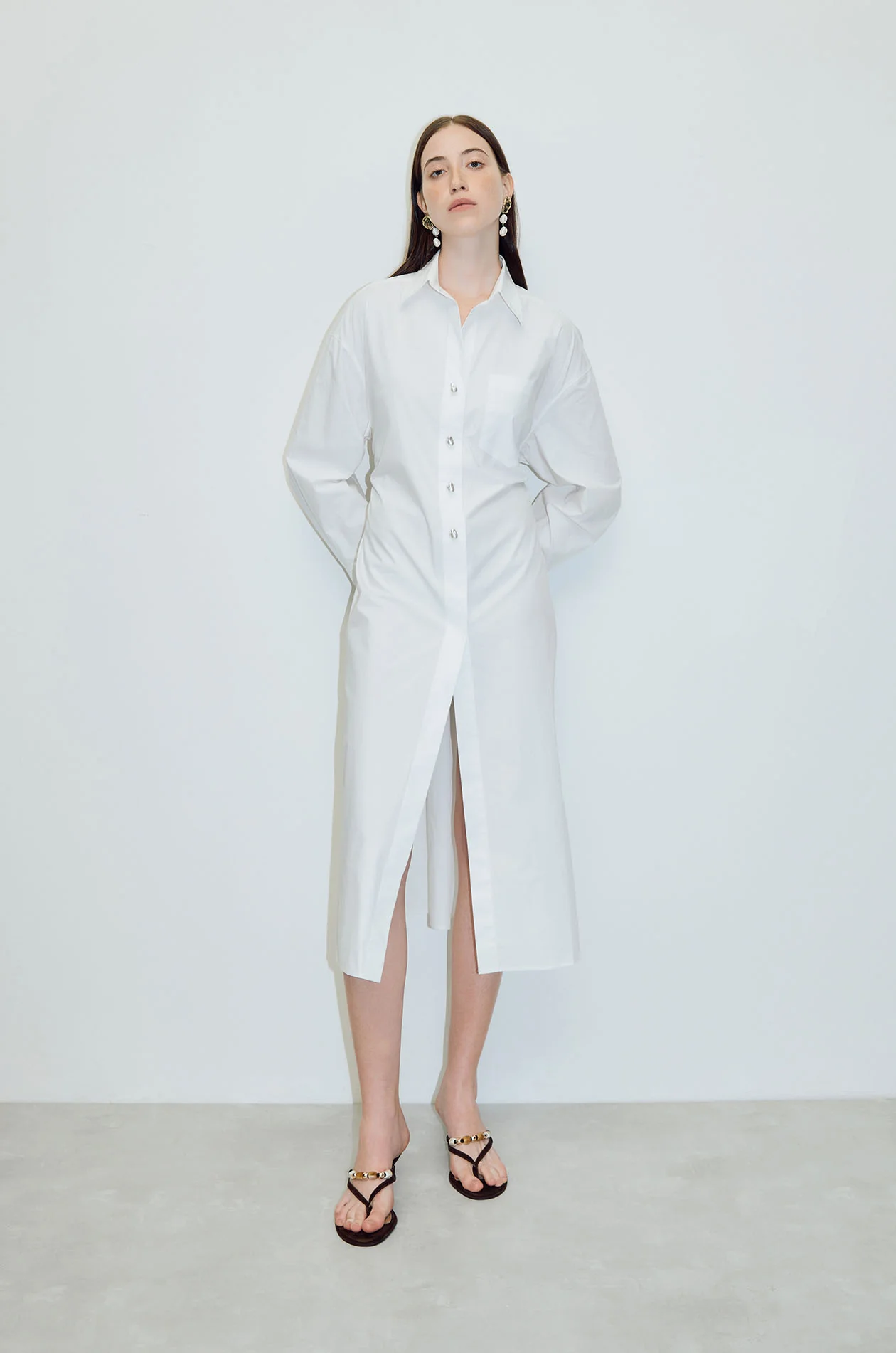 Roll-Up Sleeve Midi Shirt Dress