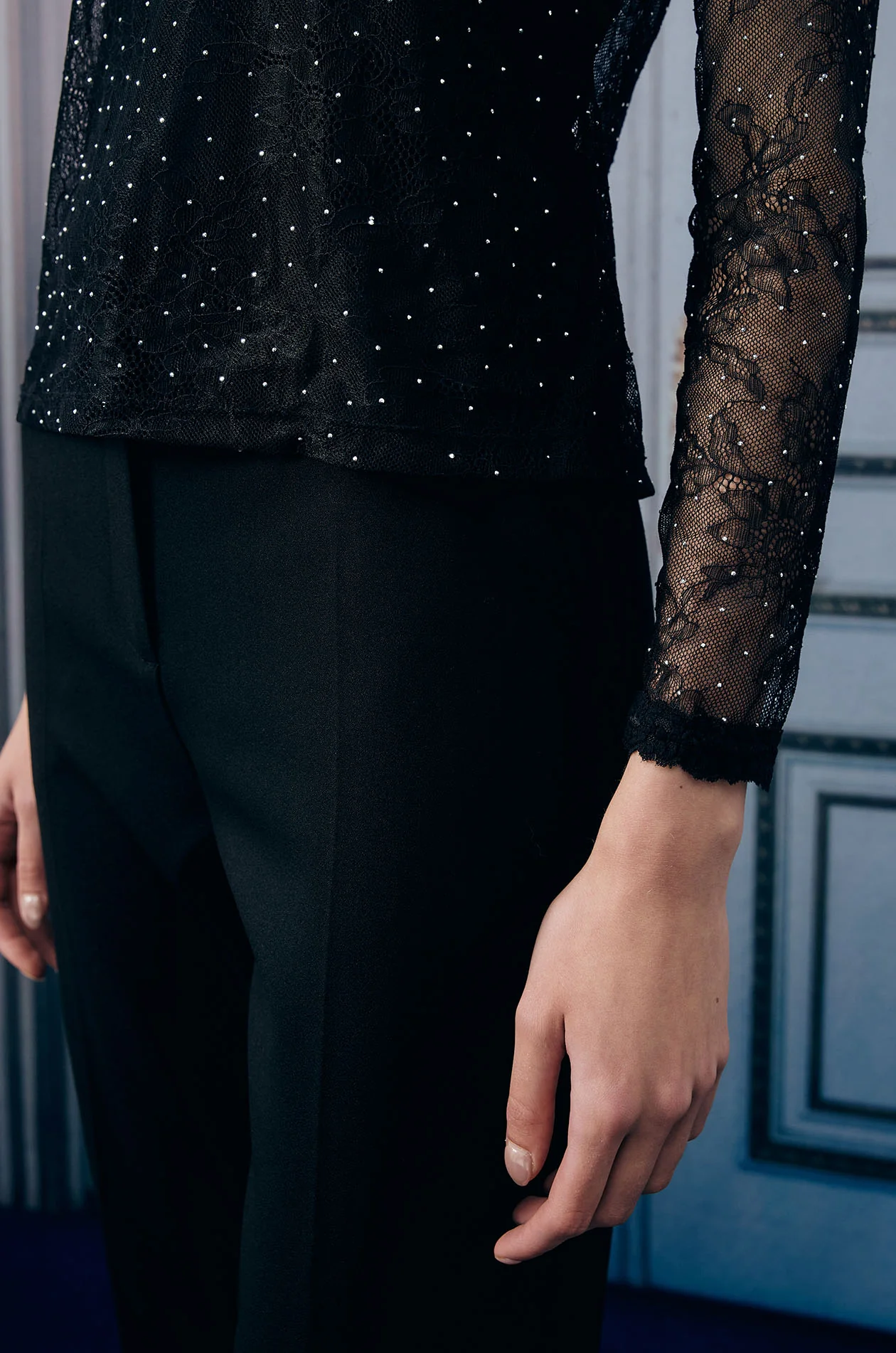 Black Rhinestone Lace Top - Image 4