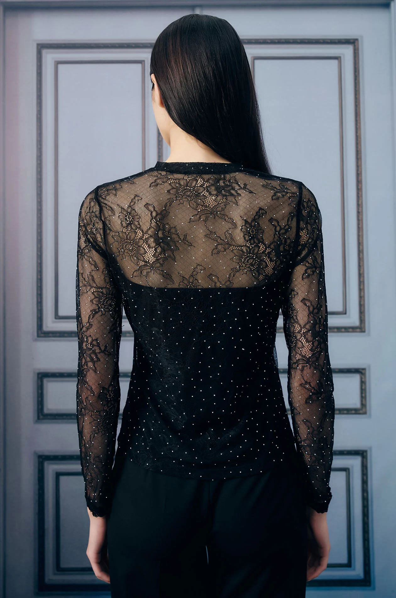 Black Rhinestone Lace Top - Image 6