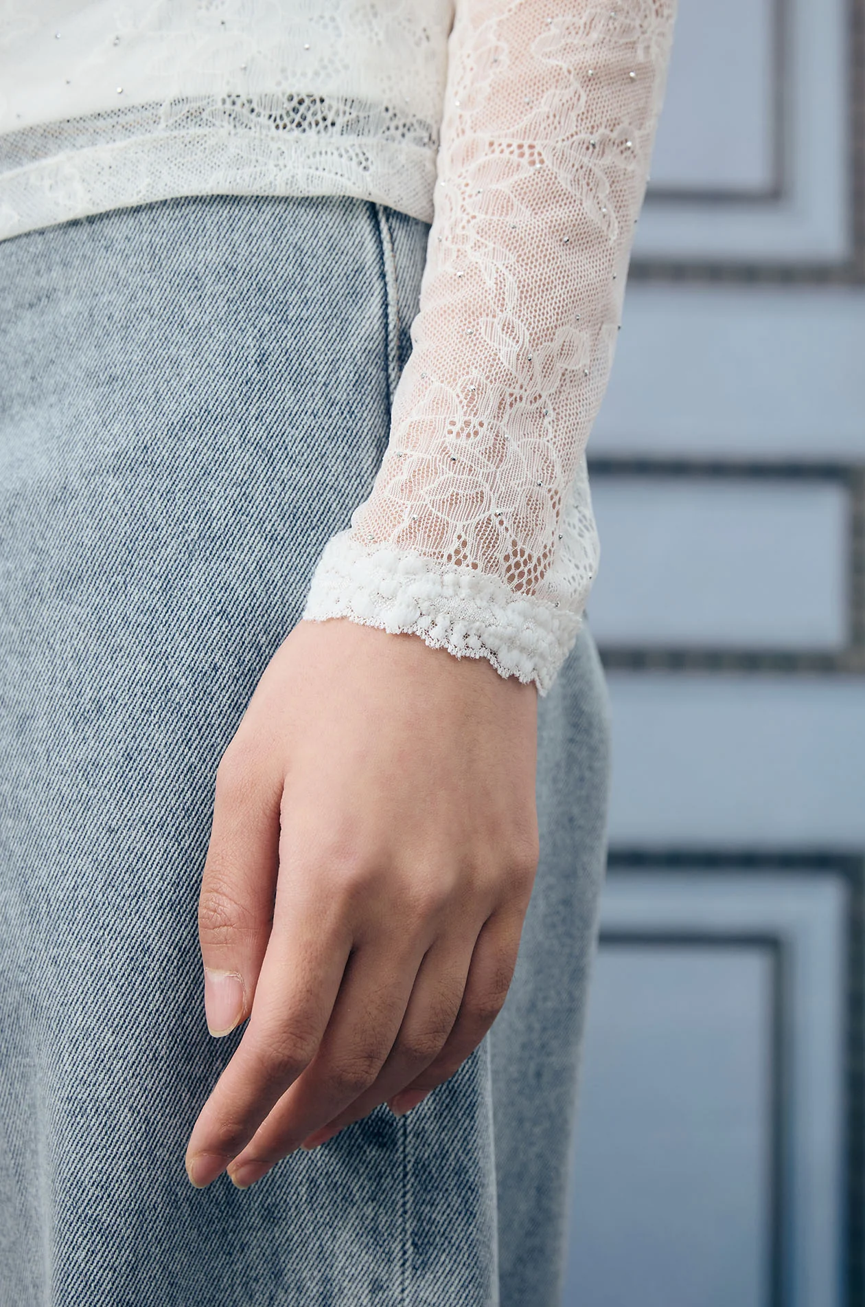 White Rhinestone Lace Top - Image 3
