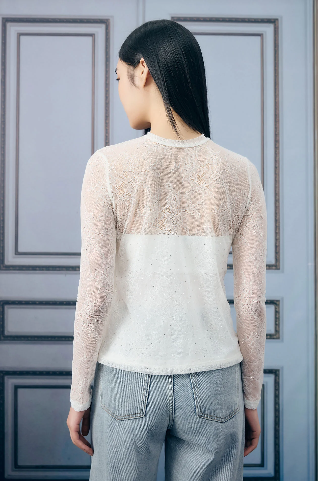 White Rhinestone Lace Top - Image 5