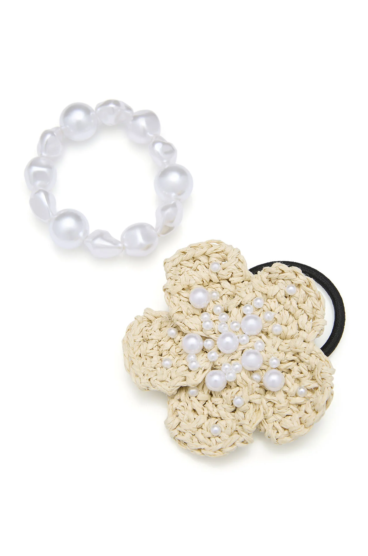 Pearl & Crochet Flower Hair Tie Set