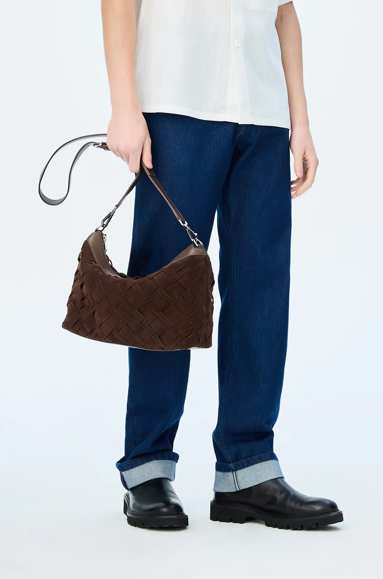 Interlaced Suede Crossbody Bag - Image 11