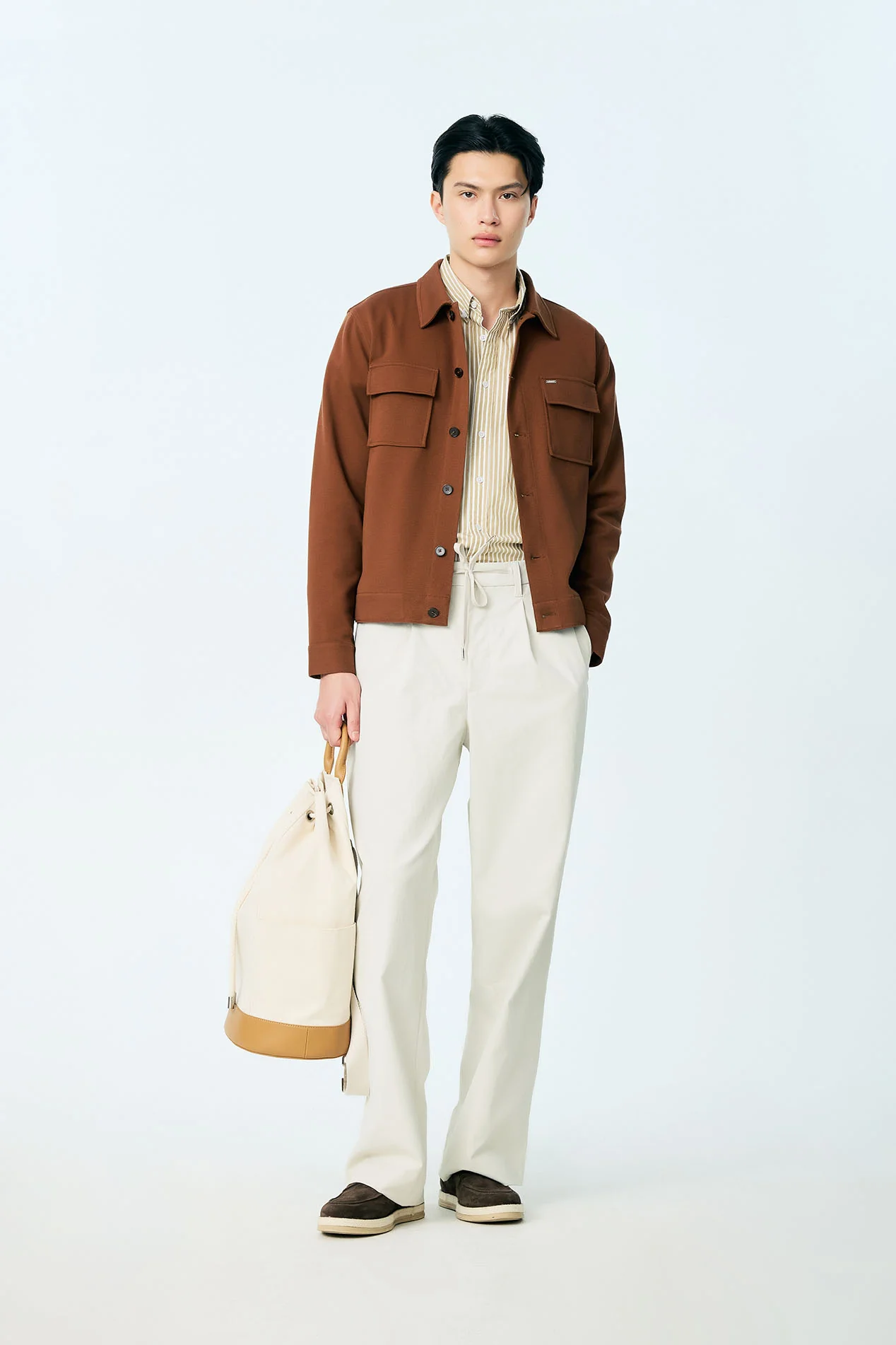 Wide-Leg Drawstring Twill Pants