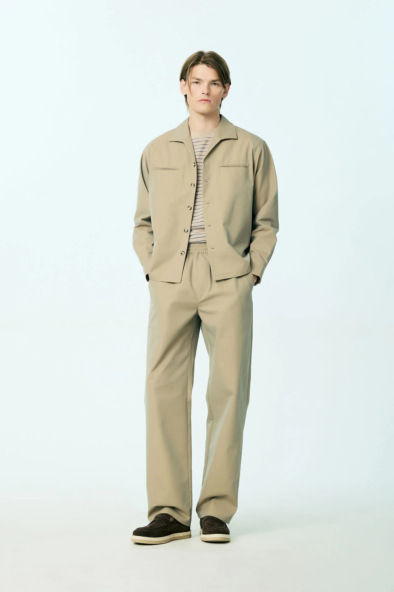 Wide-Leg Cotton-Blend Twill Pants