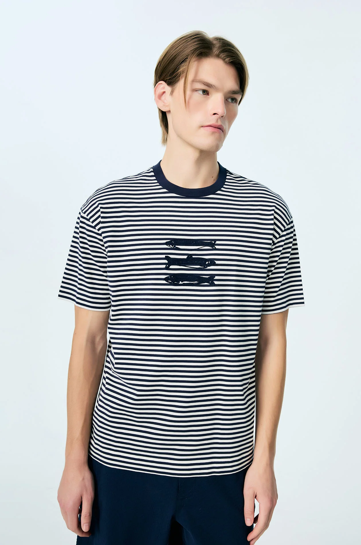 Fish Embroidered Striped T-Shirt - Image 2