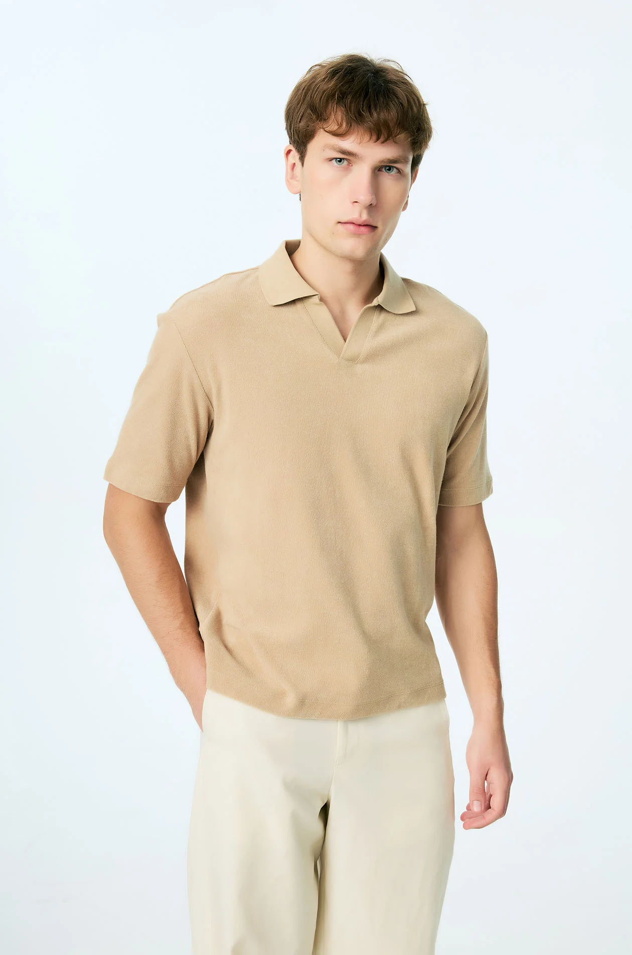 Open-Collar Toweling Polo - Image 2