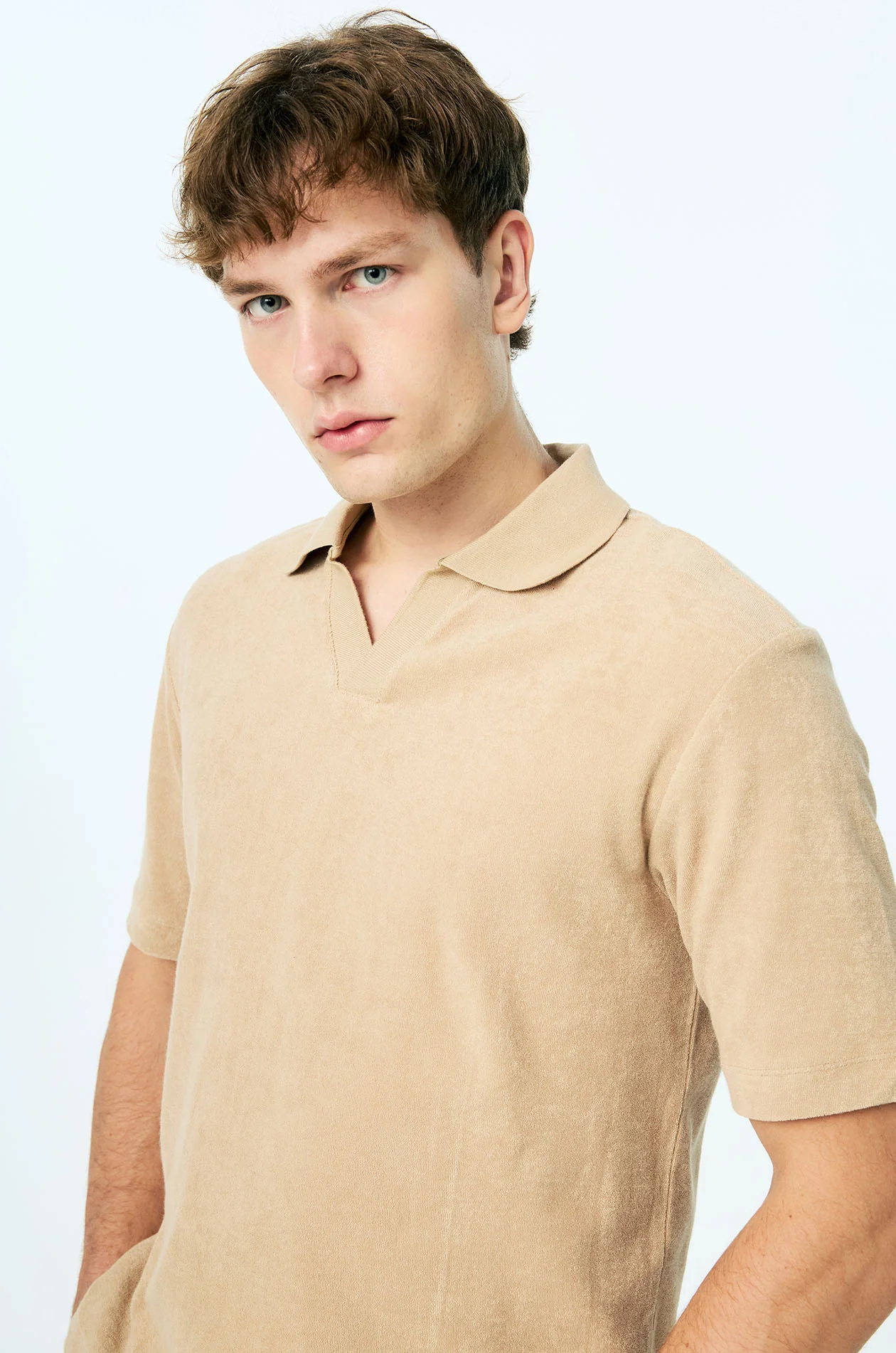 Open-Collar Toweling Polo - Image 3