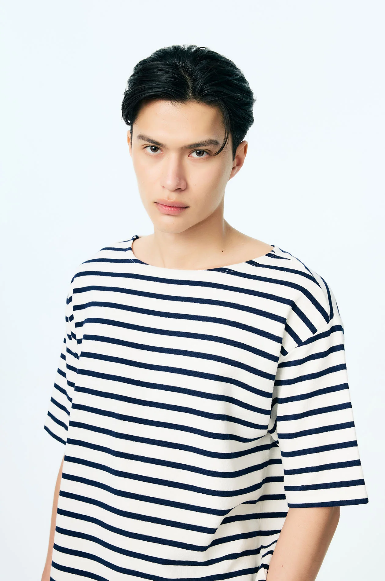 Striped Oversized Boat Neck T-Shirt - Image 3