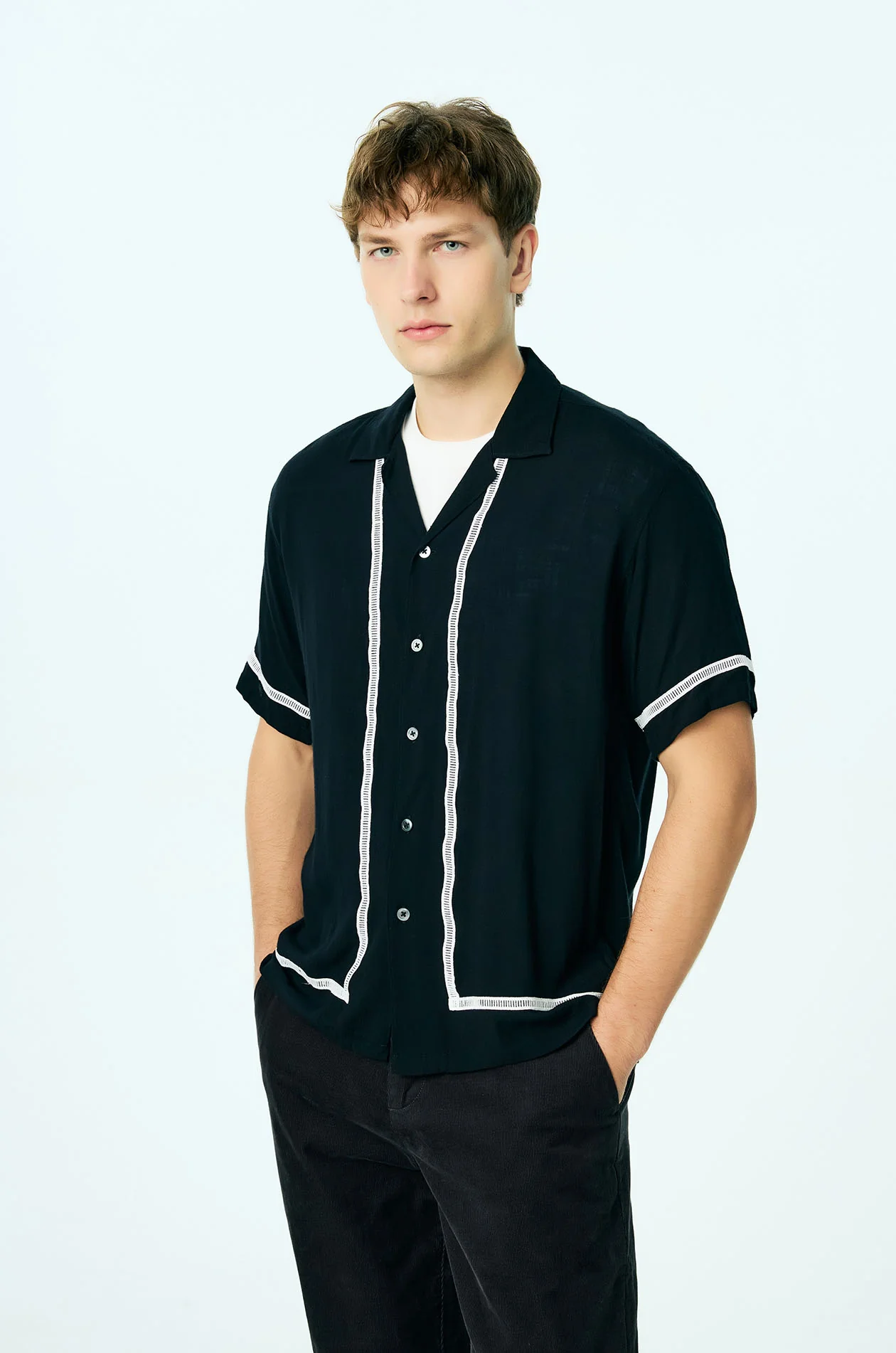 Contrast Trim Lyocell Resort Shirt - Image 2