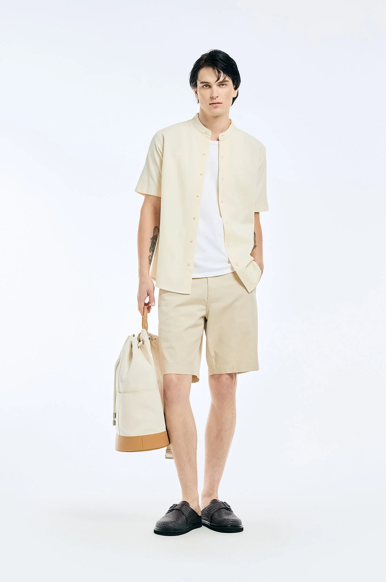 Collarless Pique Shirt - Image 7