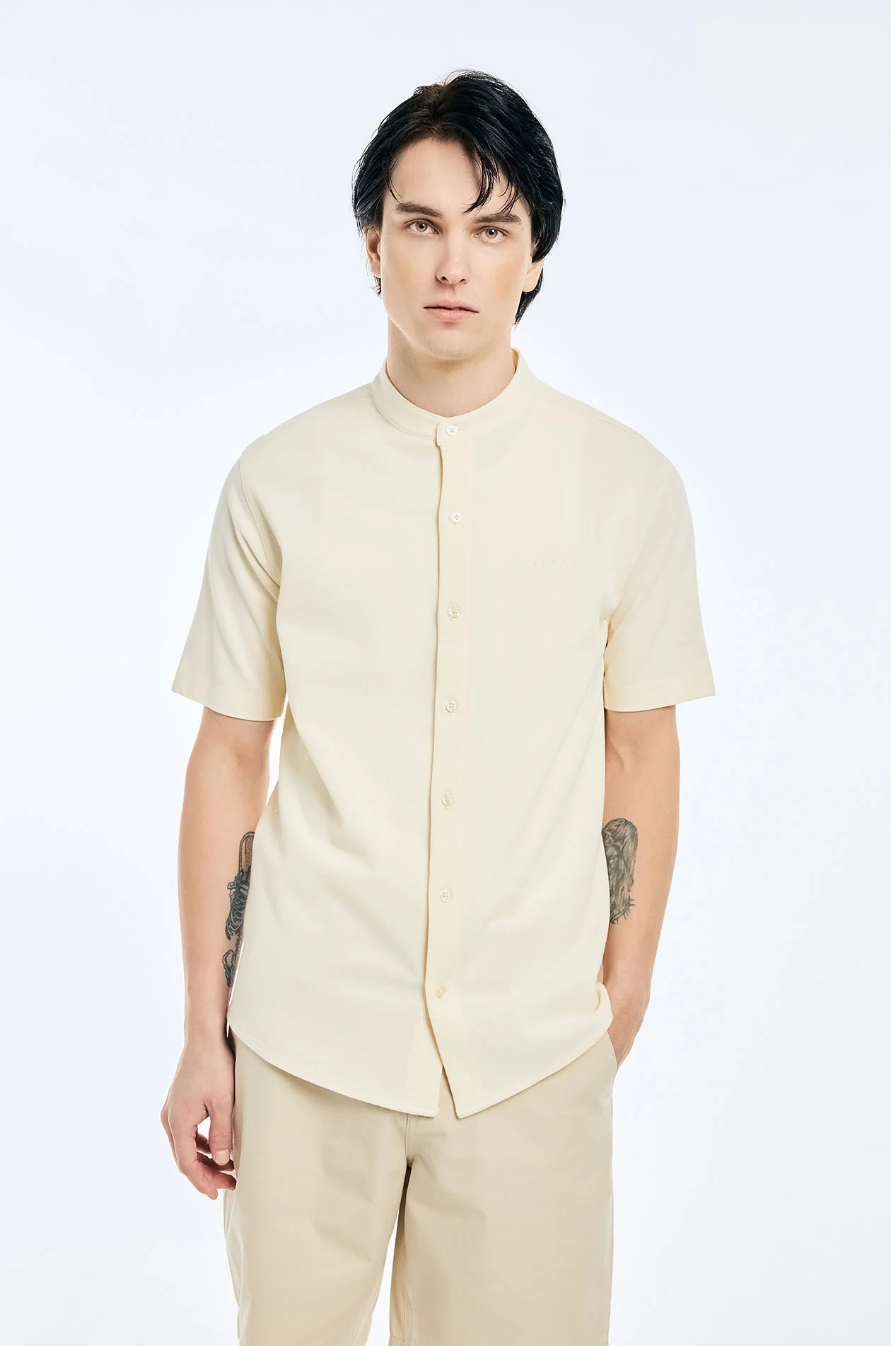 Collarless Pique Shirt - Image 8
