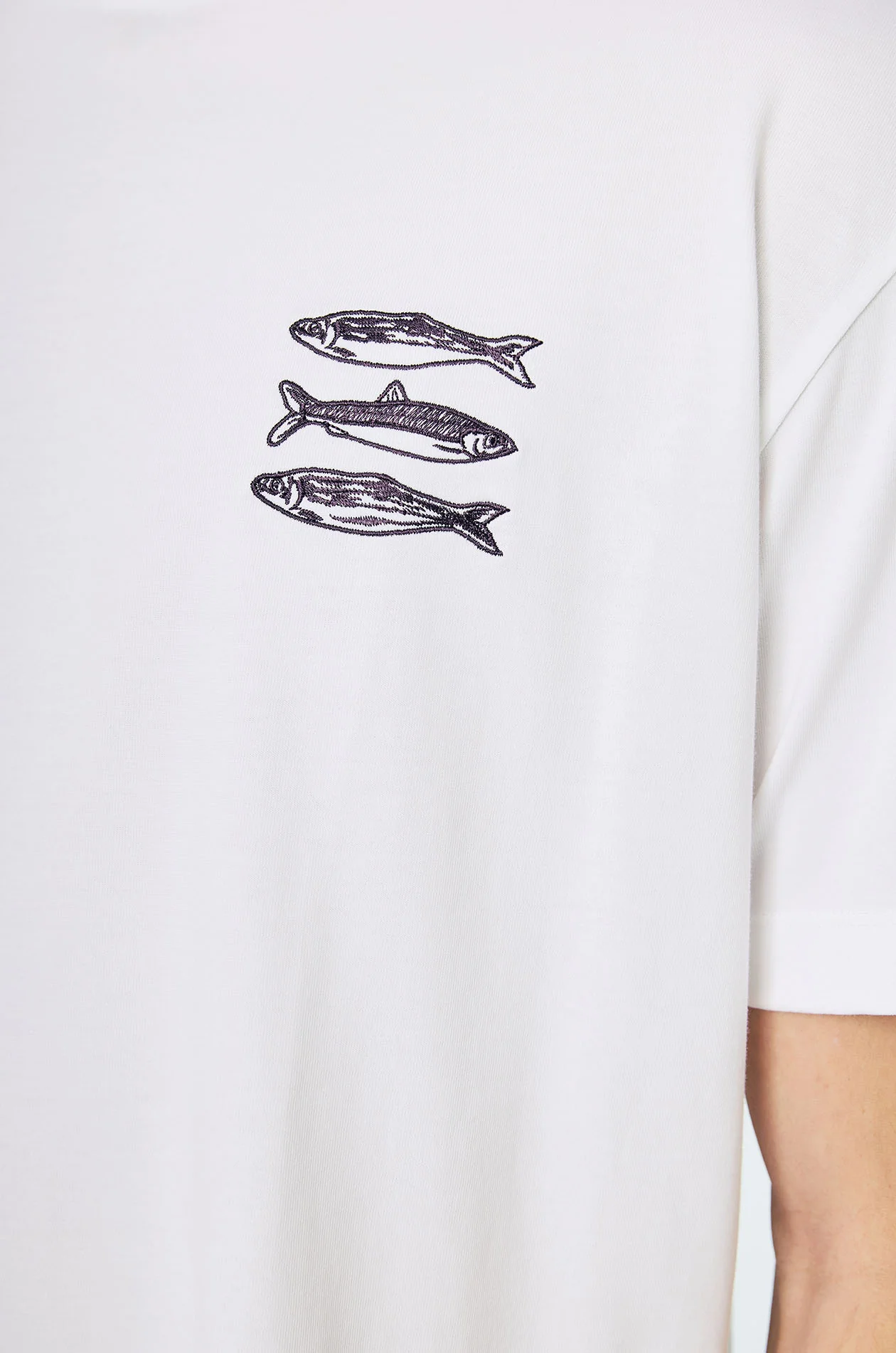 Fish Embroidered Cotton Jersey T-Shirt - Image 3