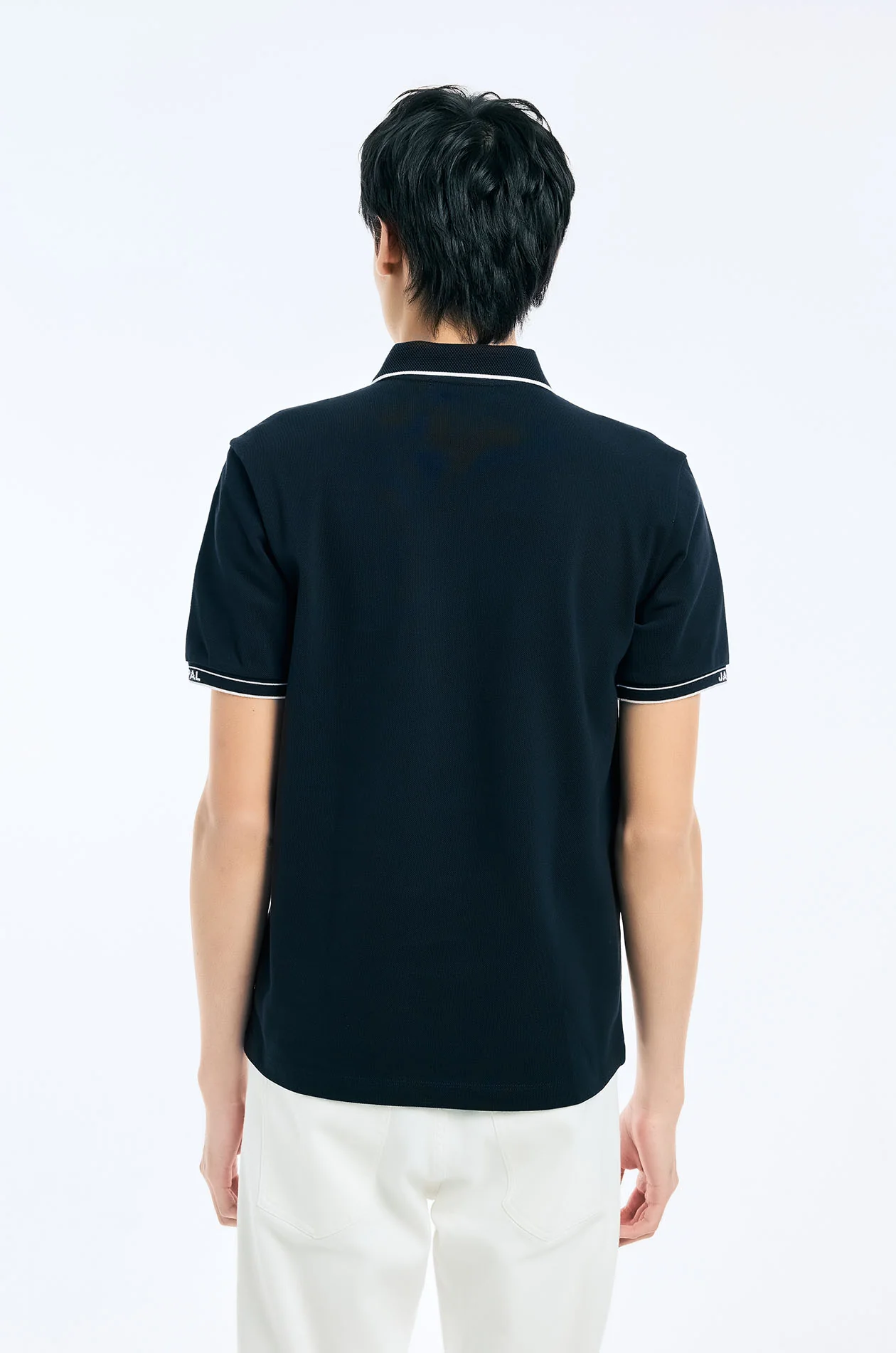 Texture-Collar Zipper Polo Shirt - Image 10