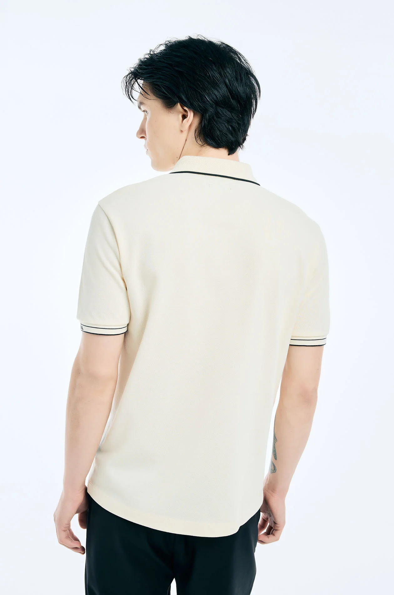 Texture-Collar Zipper Polo Shirt - Image 5