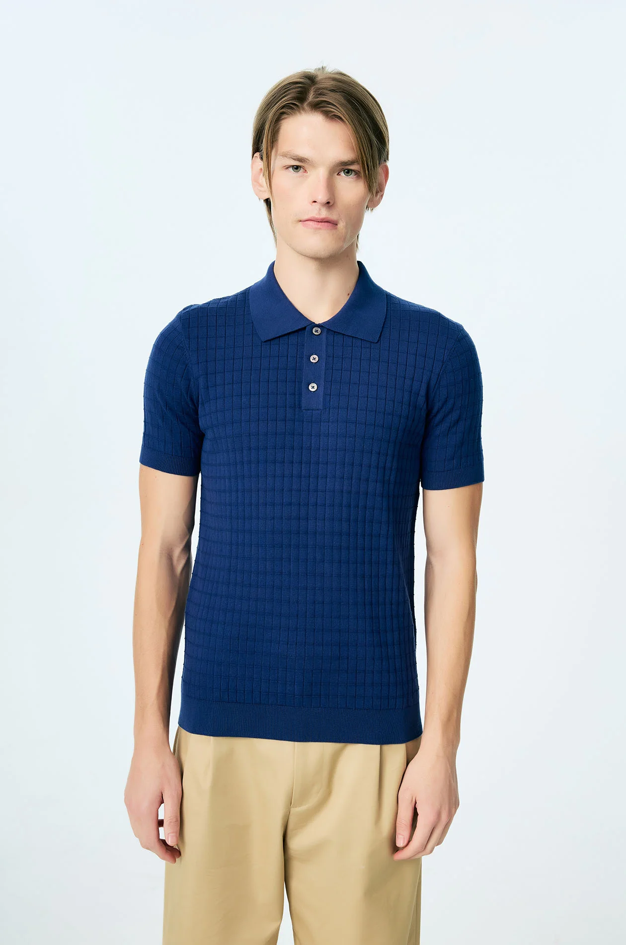 Grid Texture Knit Polo - Image 2