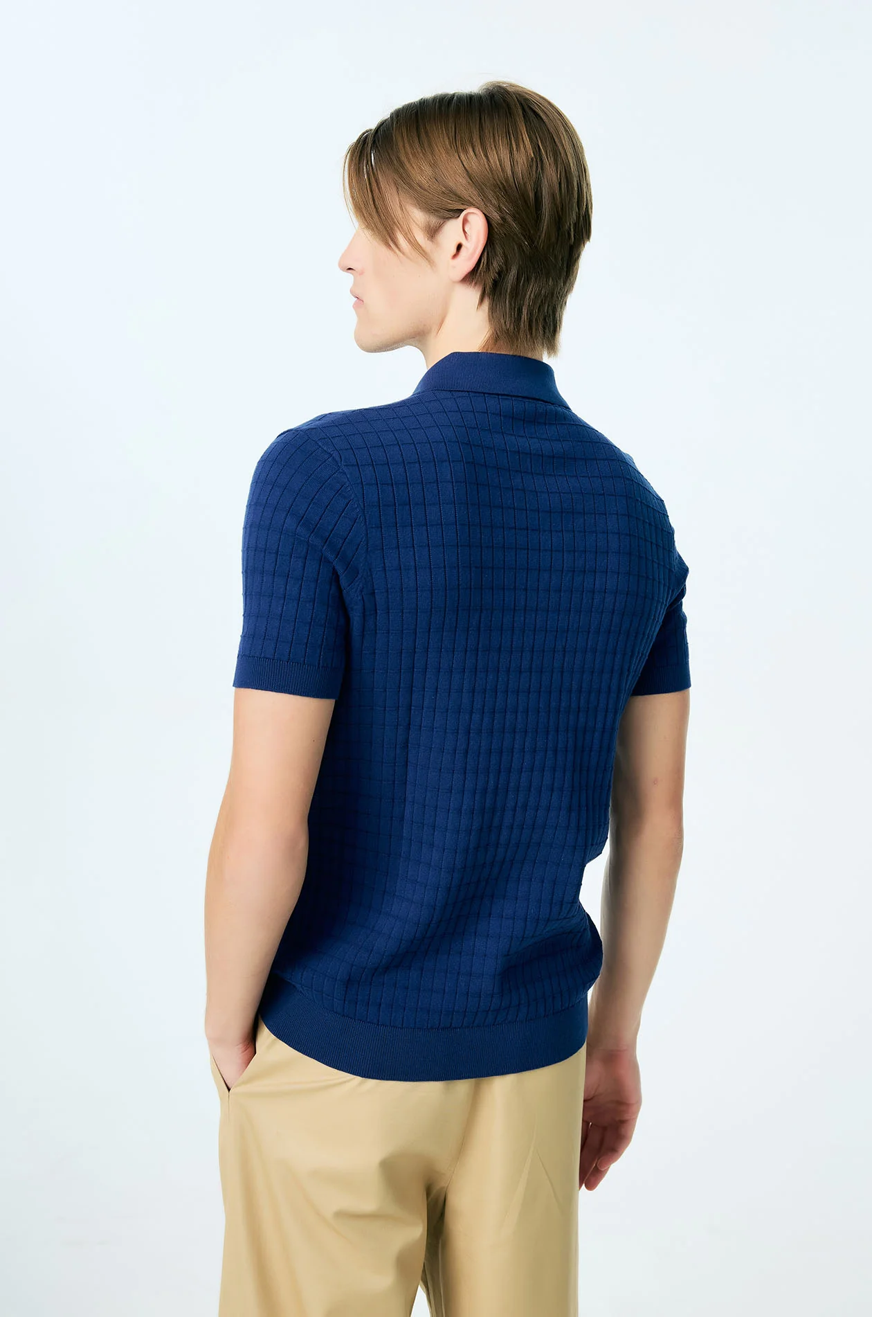 Grid Texture Knit Polo - Image 4