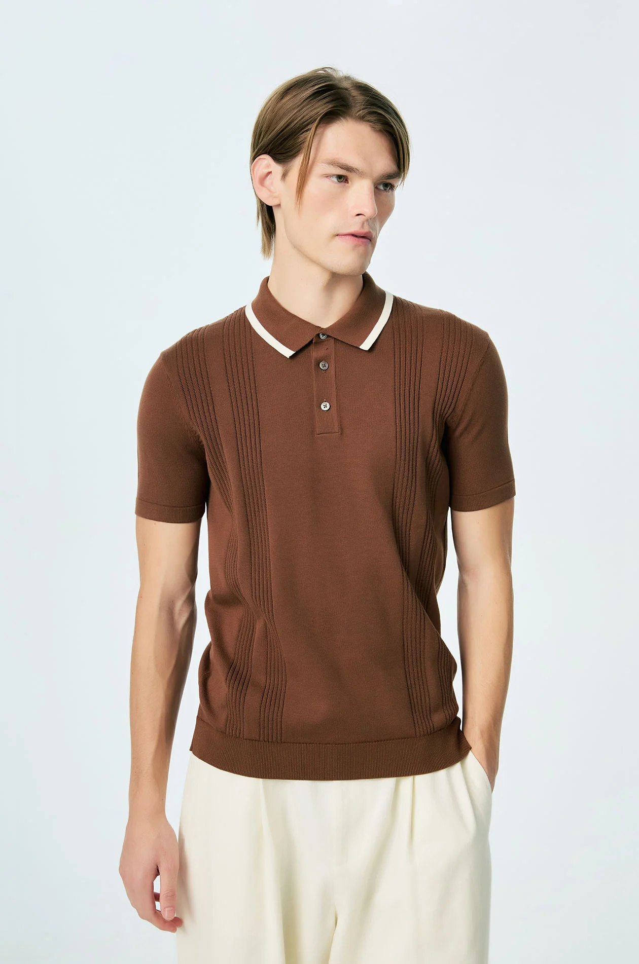 Textured Knit Polo Shirt - Image 2