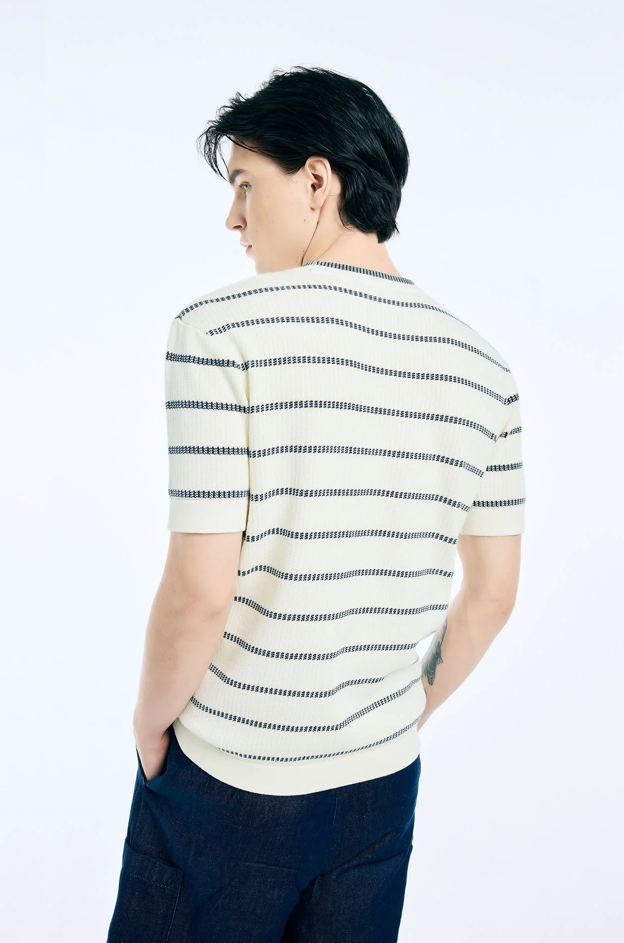 Striped Ribbed Knit T-Shirt - Image 3